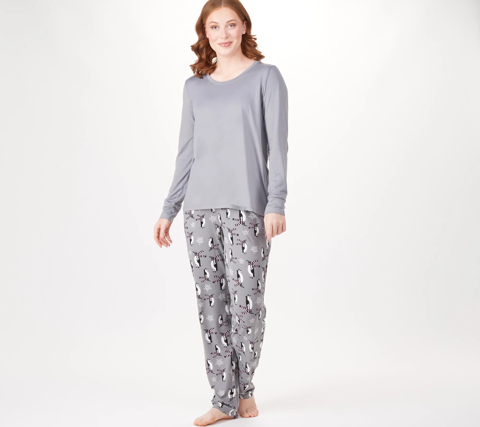 AnyBody Brushed Jersey Printed Sleep Set with Tie Waistband