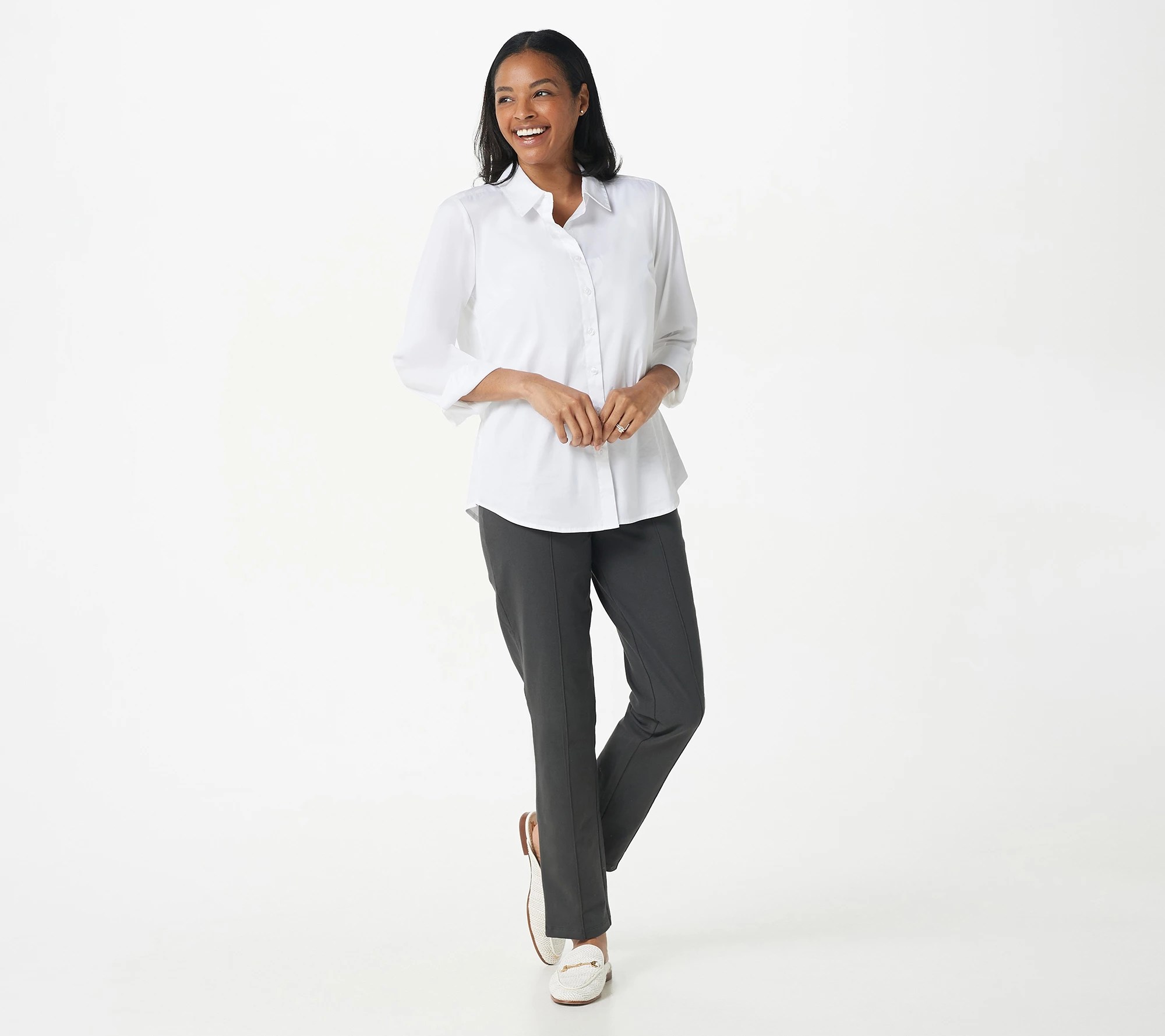 Women with Control Petite Tummy Control Nina Waist Pintuck Pants