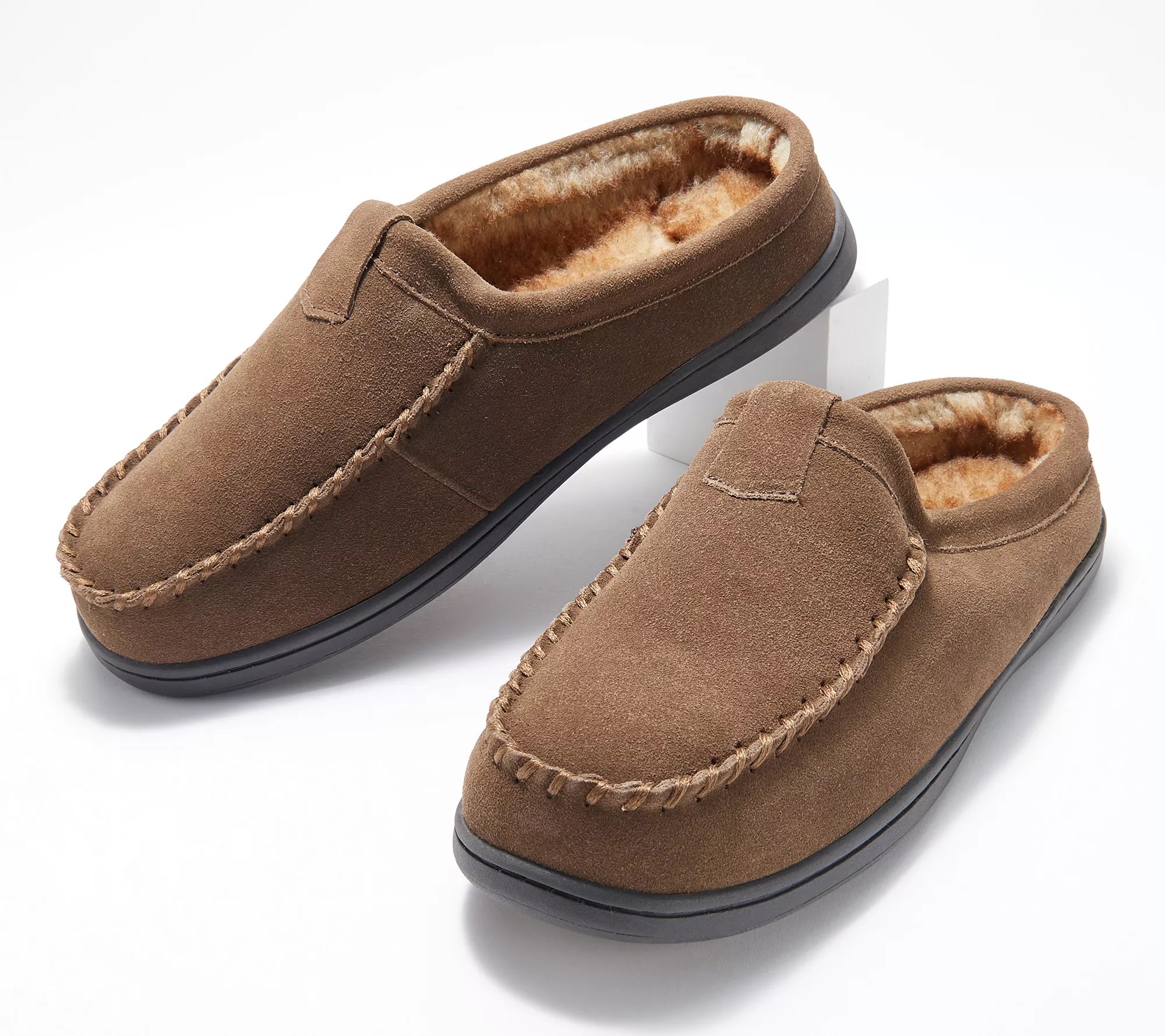 "As Is" Clarks Suede Men's FauxFur Lined Clog Slippers