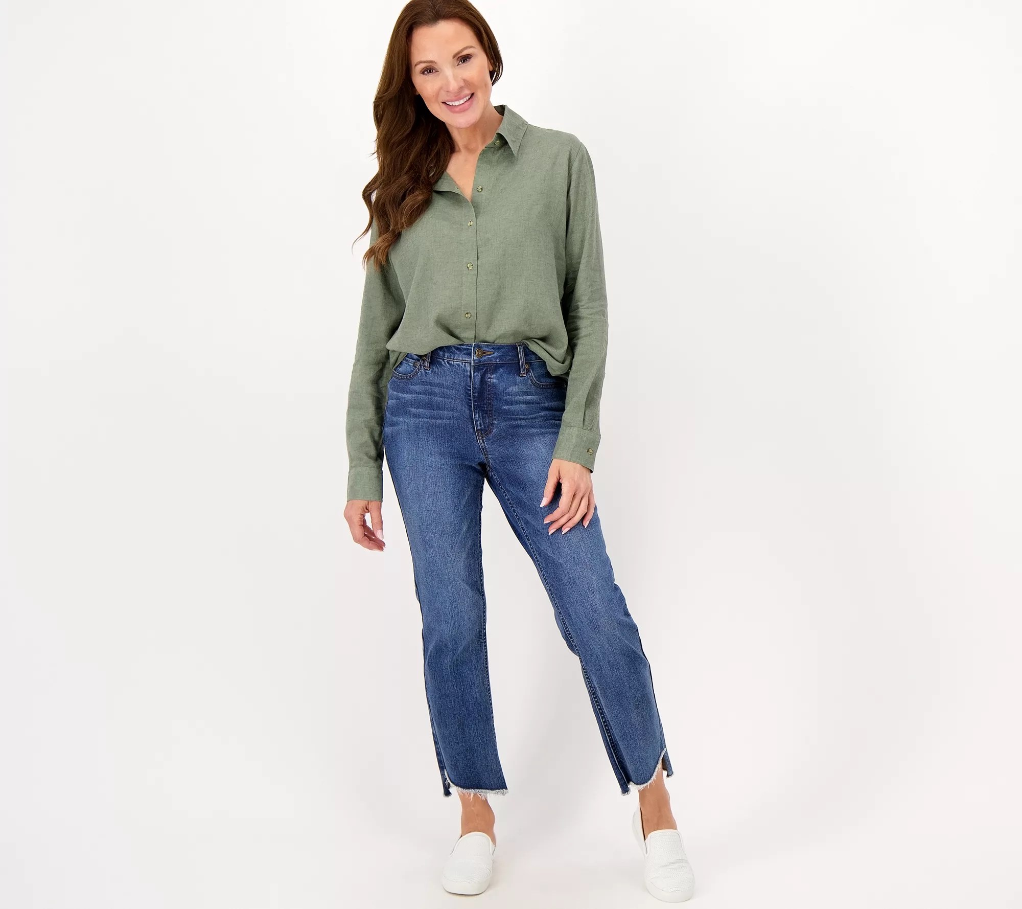 Candace Cameron Bure Regular Coastal Linen Blend Boyfriend Shirt
