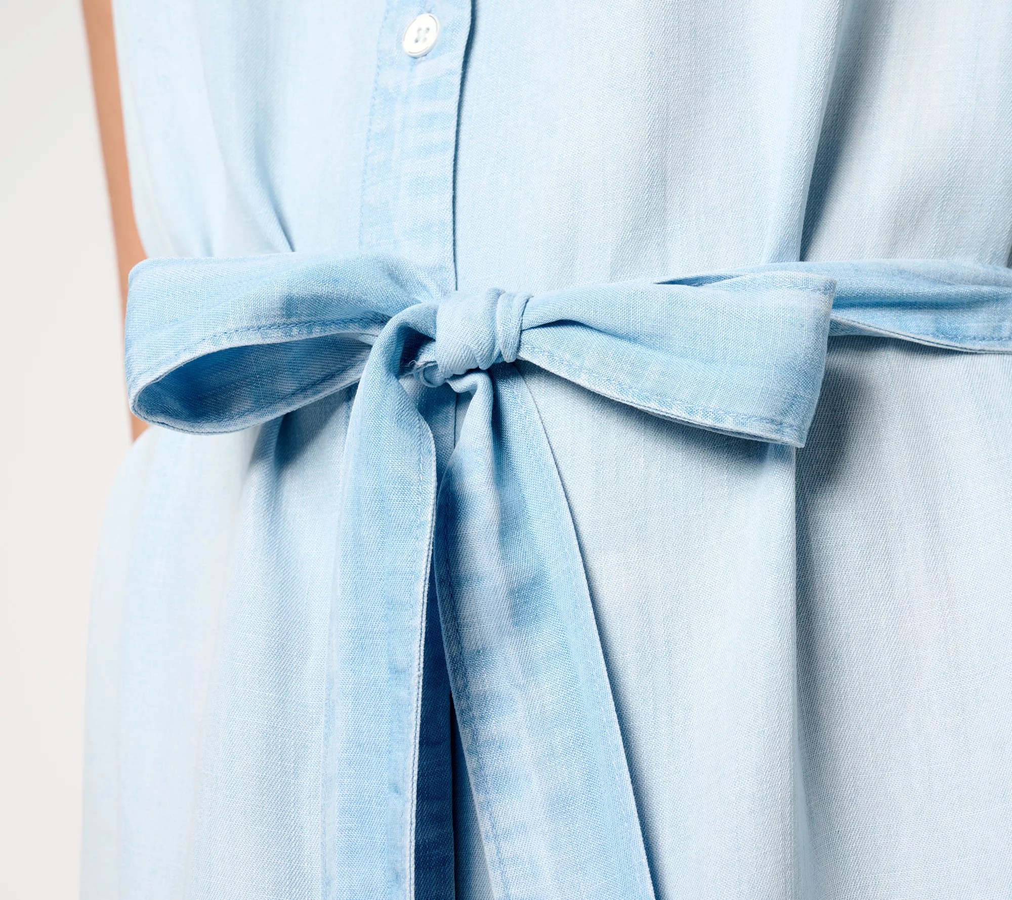 Side Stitch Sleeveless Tie Waist Shirt Dress Crystal Cave