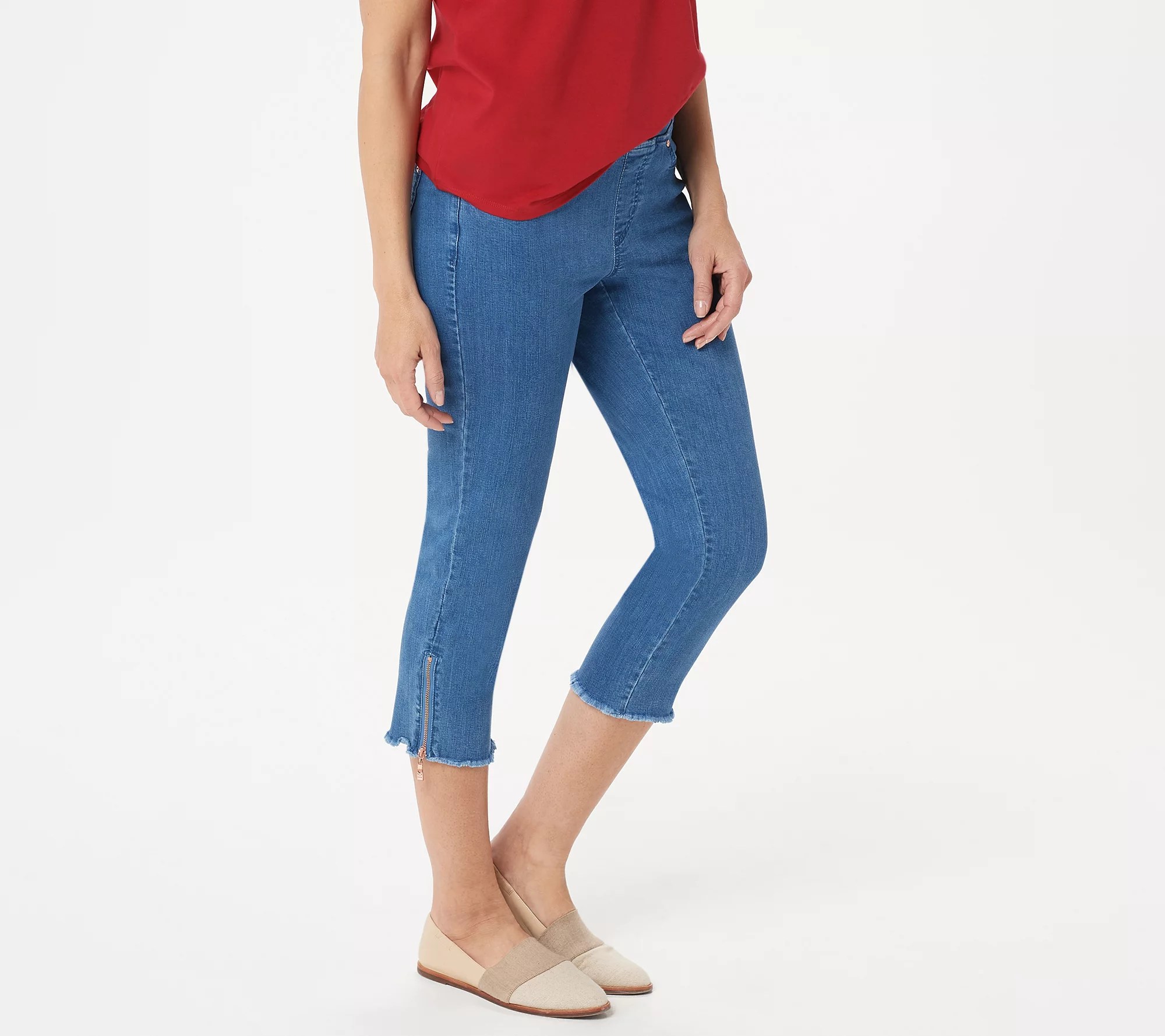 Belle by Kim Gravel TripleLuxe Denim Frayed Cropped Jeans