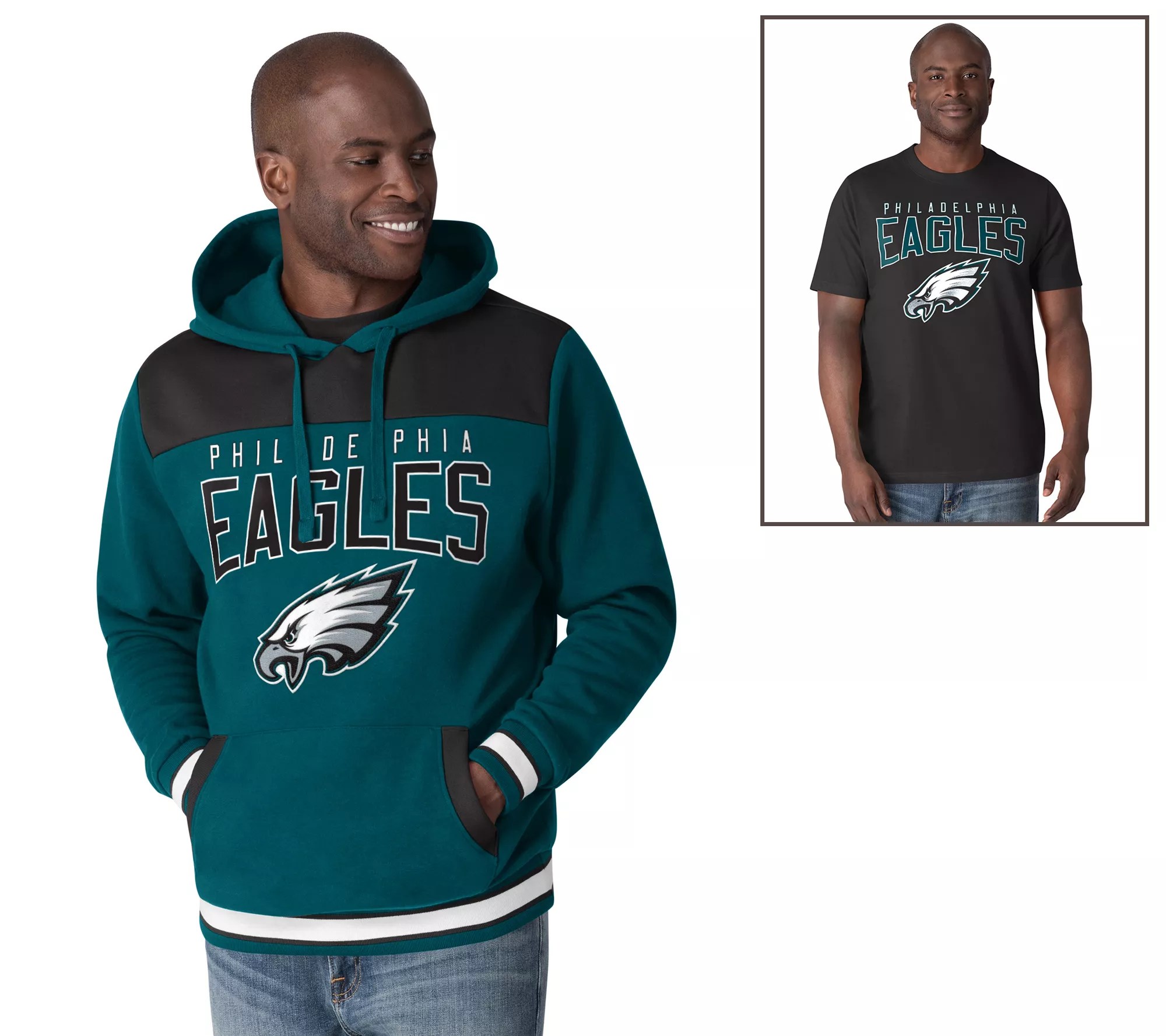 NFL Color Block Pullover Hoodie and TShirt Combo