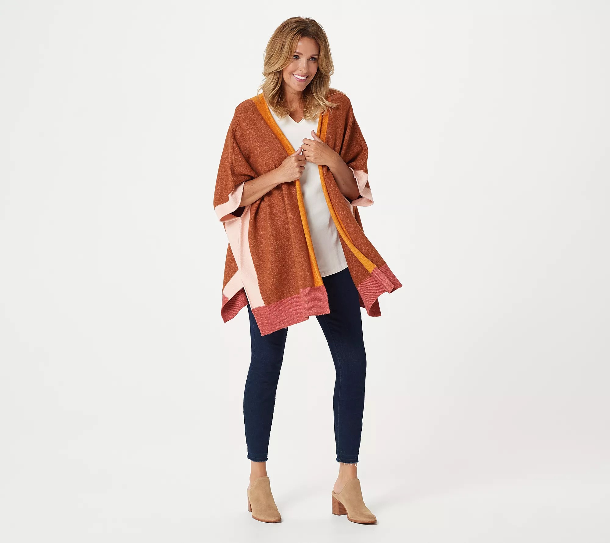 Denim & Co. Naturals Color Block OpenFront Poncho