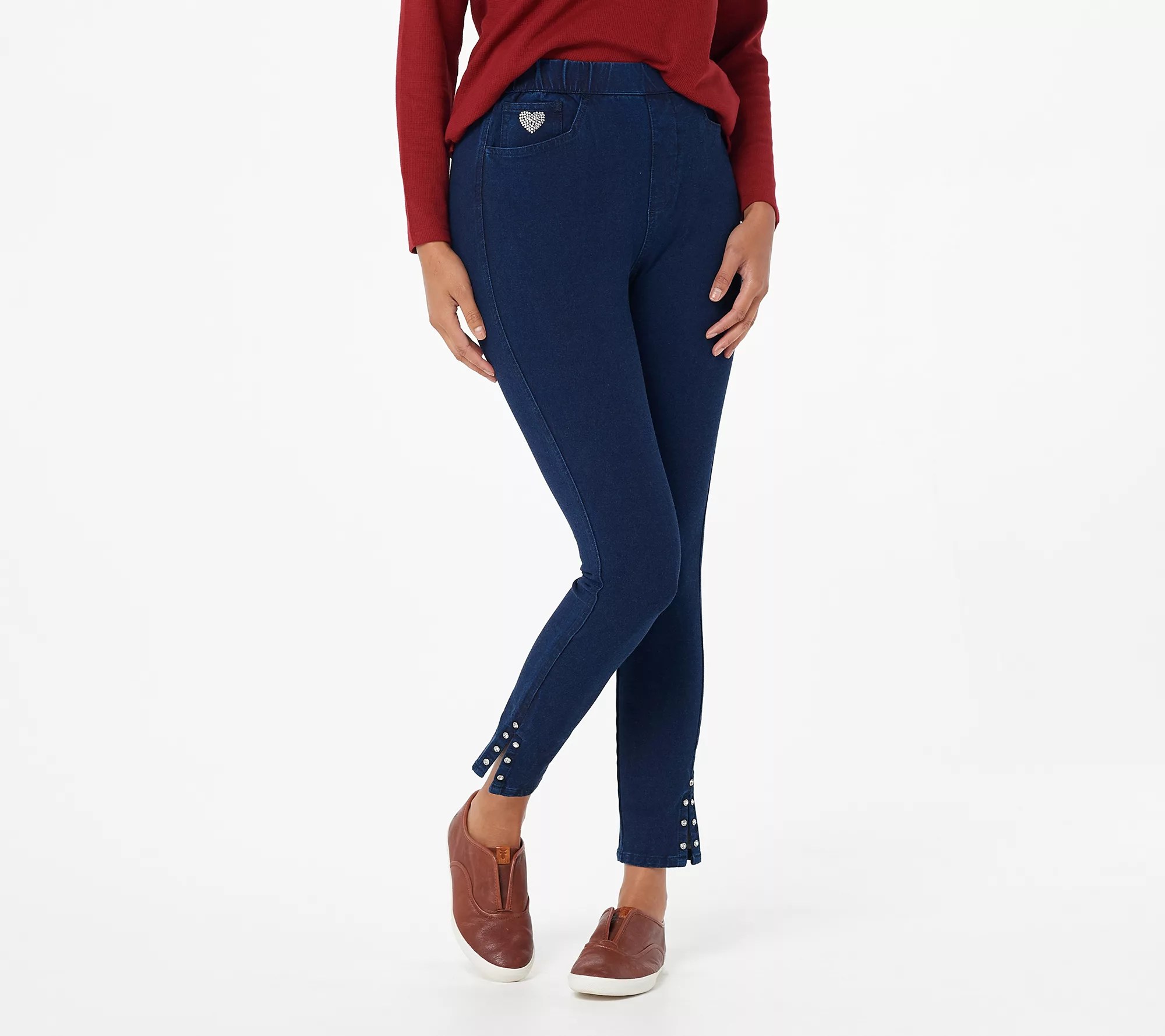 Quacker Factory DreamJeannes Rhinestone Trim Slim Leg Pants