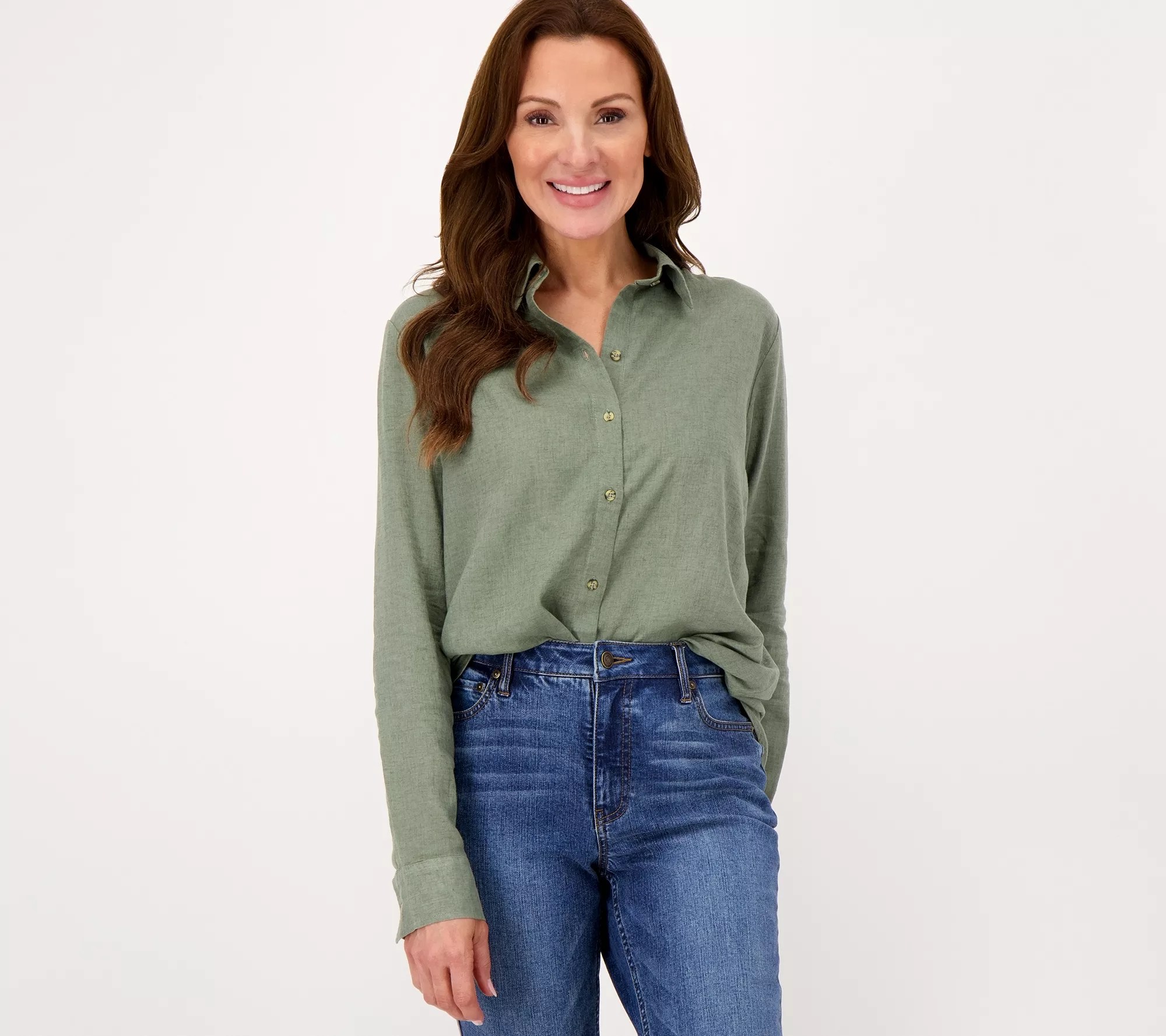 Candace Cameron Bure Petite Coastal Linen Blend Boyfriend Shirt