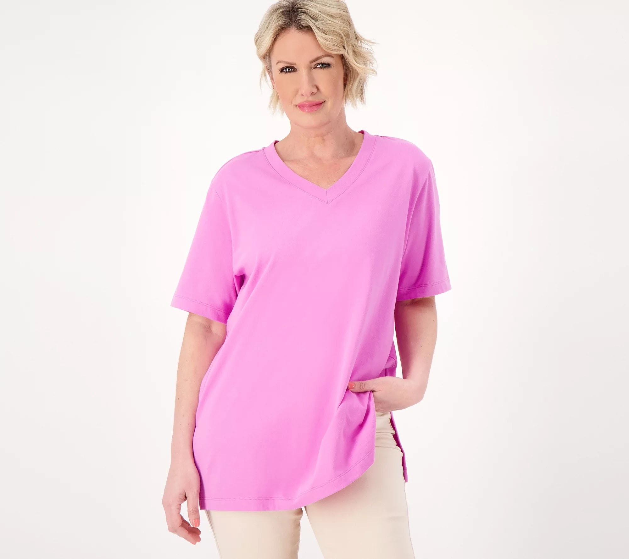 "As Is" Denim & Co. Essentials Cotton Jersey Oversized VNeck Tee