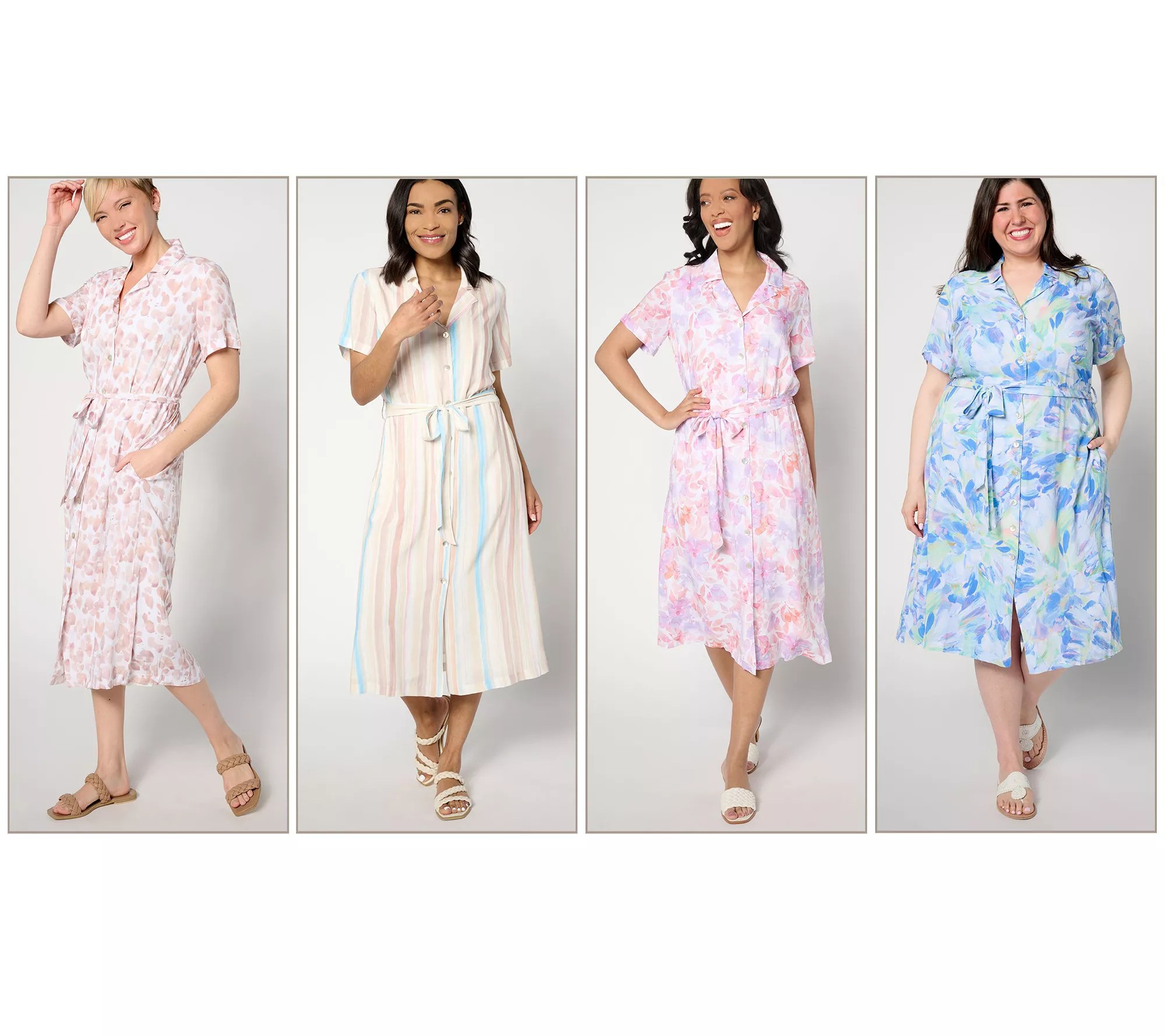 Side Stitch Short Sleeve Button Front Midi Dress