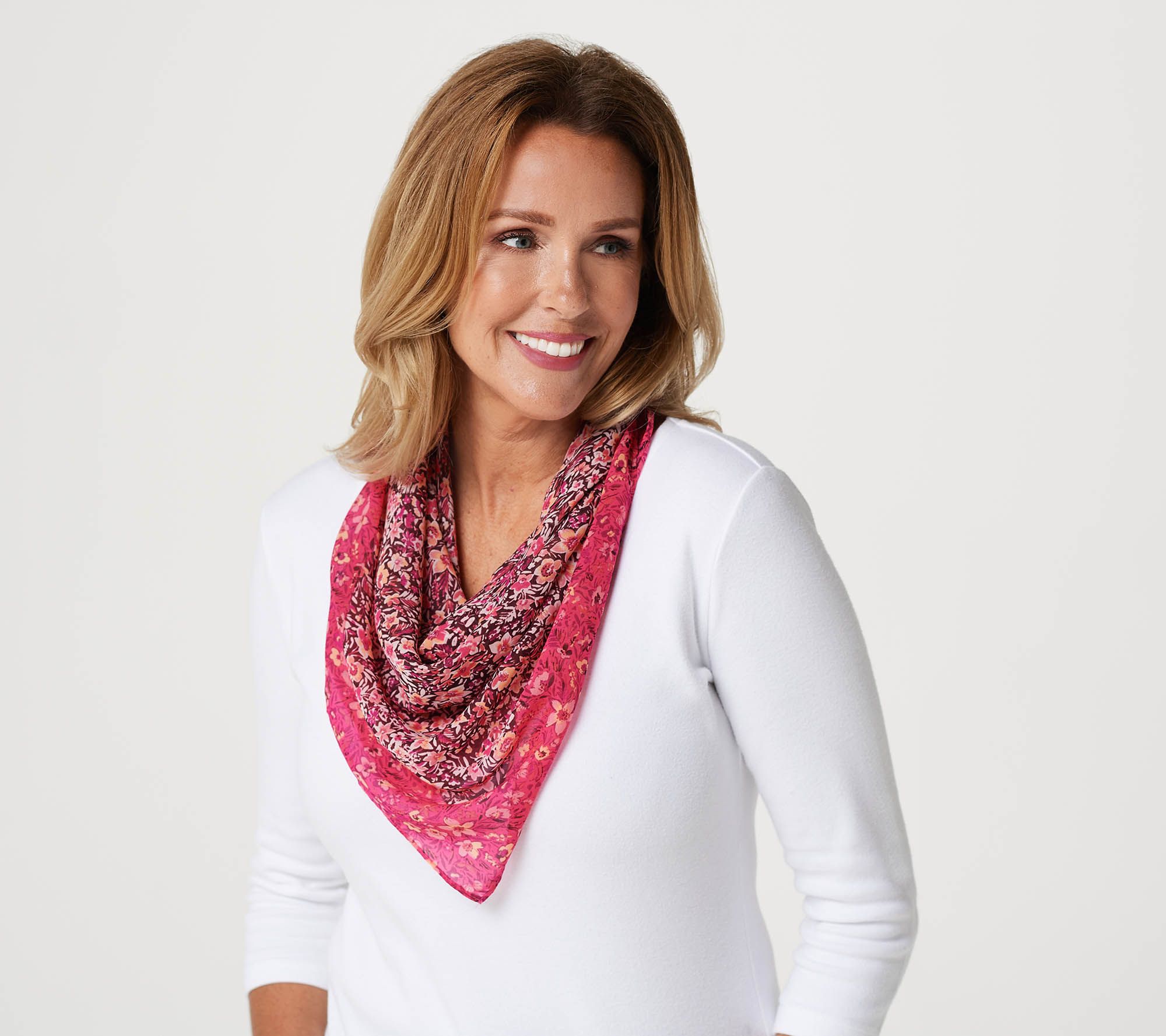 "As Is" Isaac Mizrahi Live! Ditsy Floral Square Neck Scarf