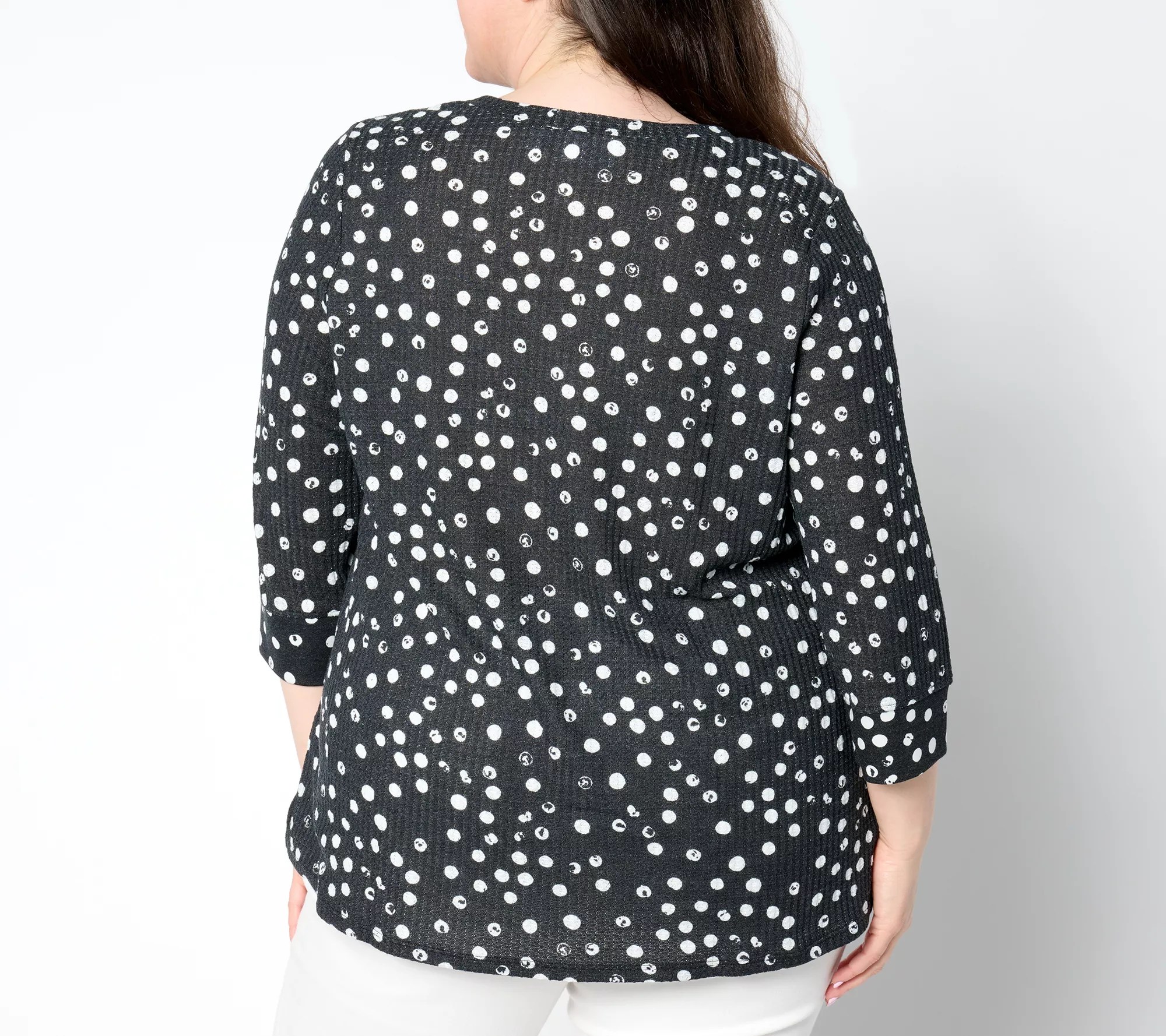 Belle by Kim Gravel 3/4 Sleeve Waffle Knit VNeck Top