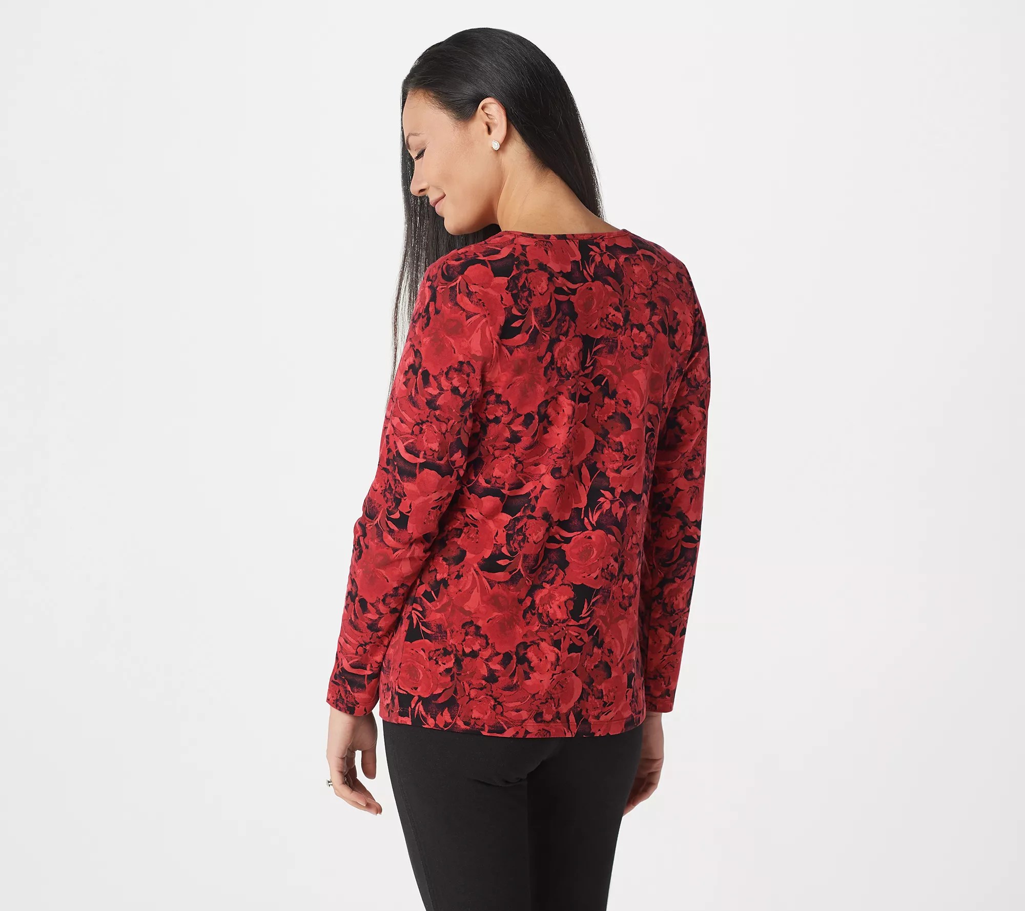 Denim & Co. Watercolor Floral Printed Long Sleeve Top