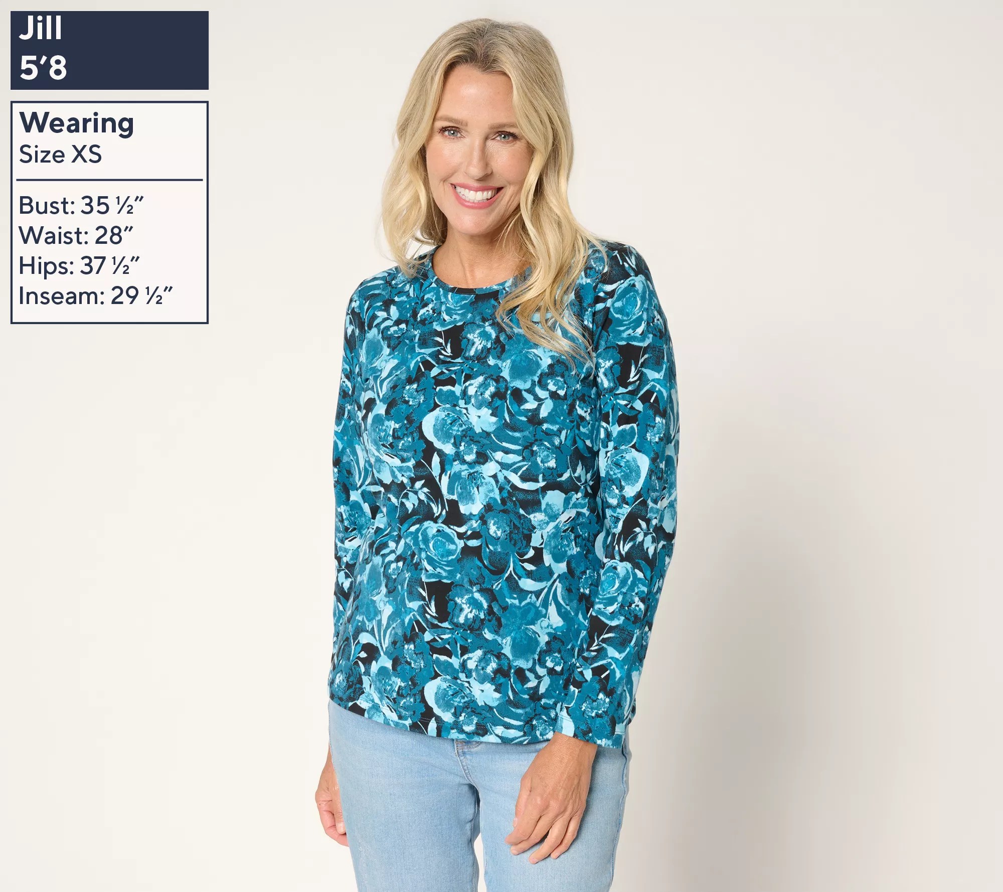 Denim & Co. Watercolor Floral Printed Long Sleeve Top