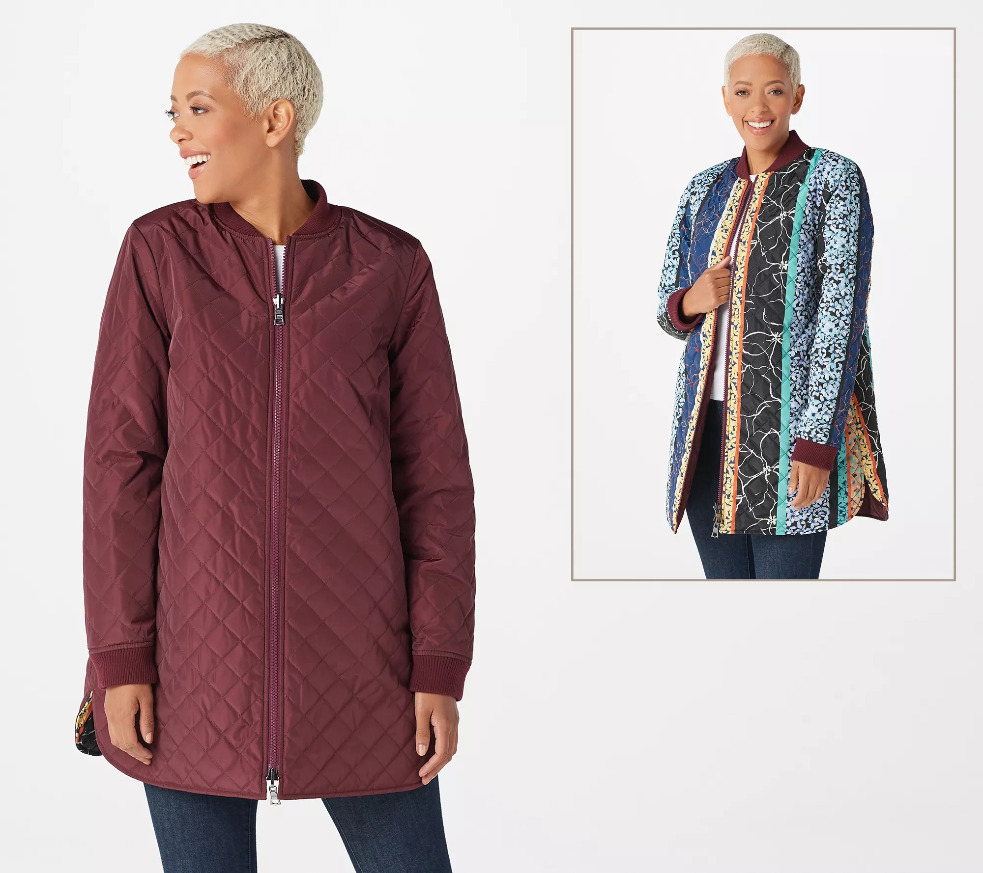 LOGO by Lori Goldstein Reversible Quilted Zip Front Jacket