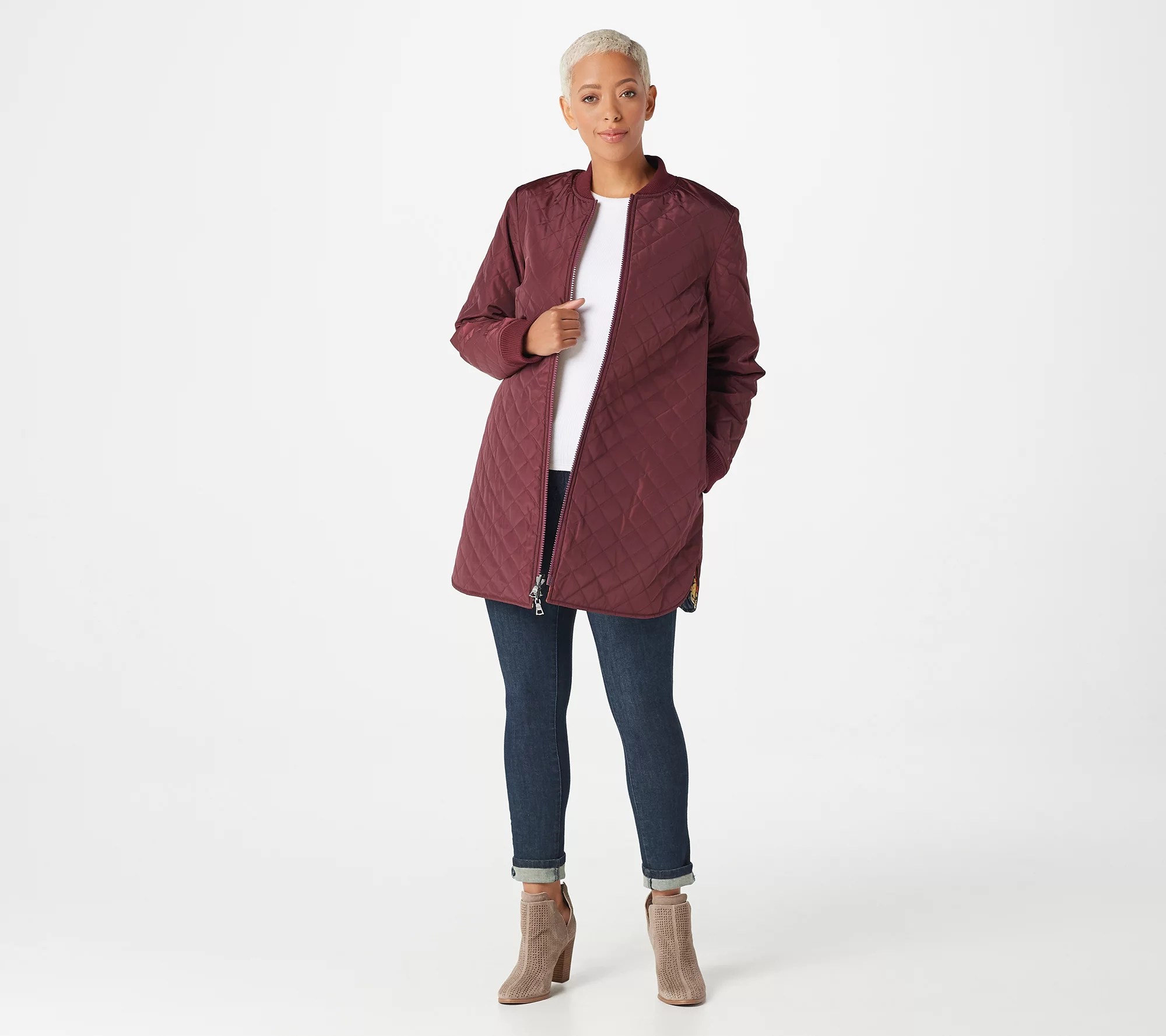 LOGO by Lori Goldstein Reversible Quilted Zip Front Jacket