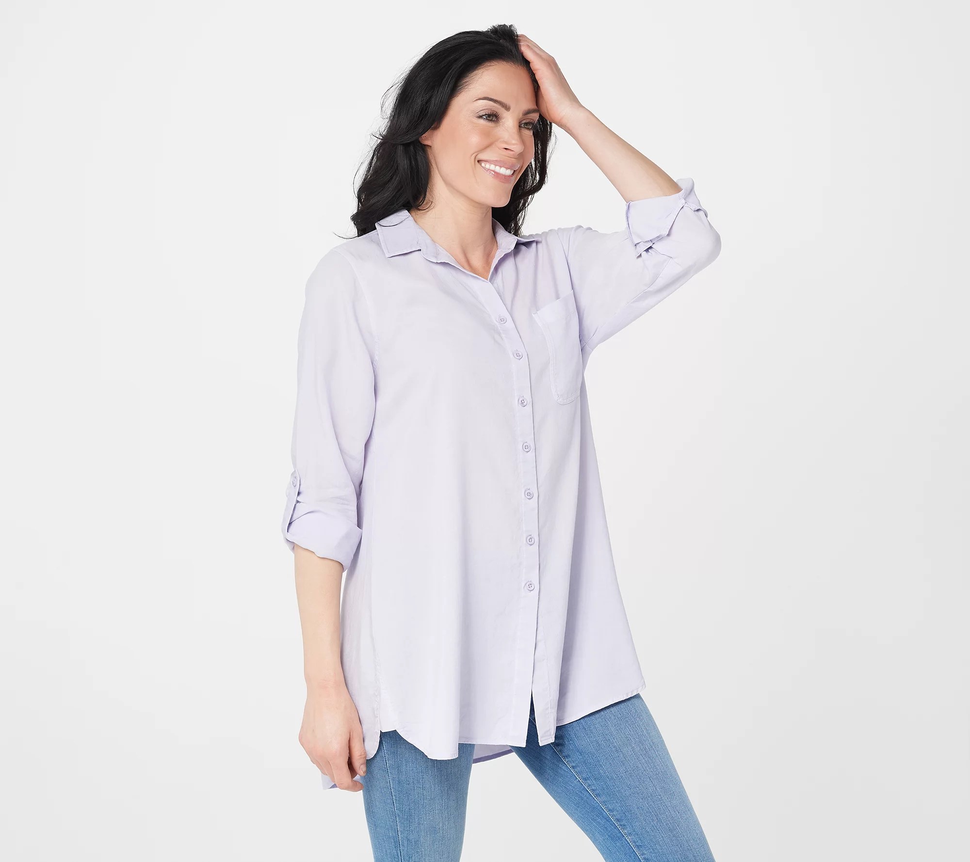 Side Stitch Regular Button Front Tunic with Pocket