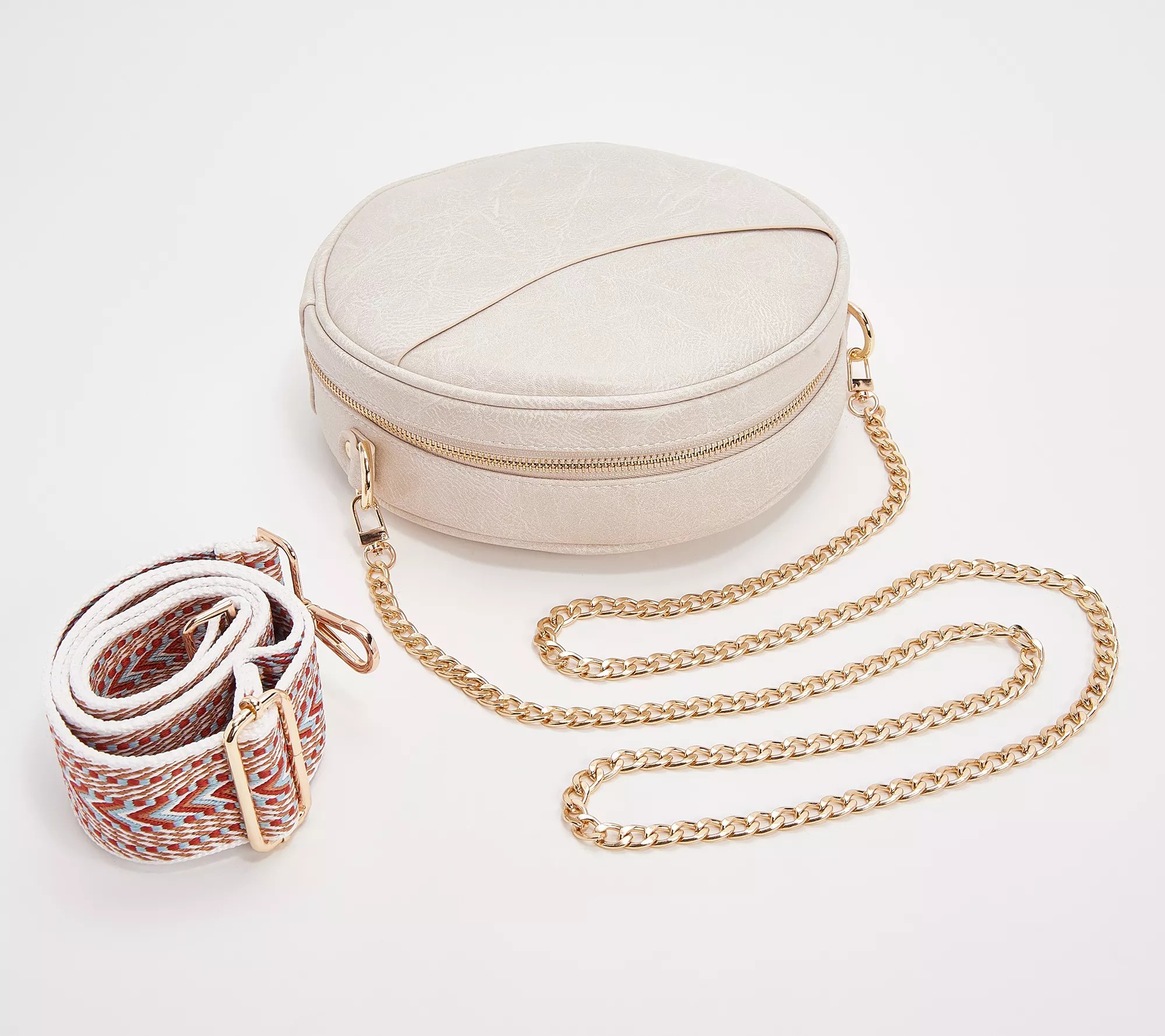 AHDORNED Faux Leather 10" Circle Crossbody w/ 2 Straps