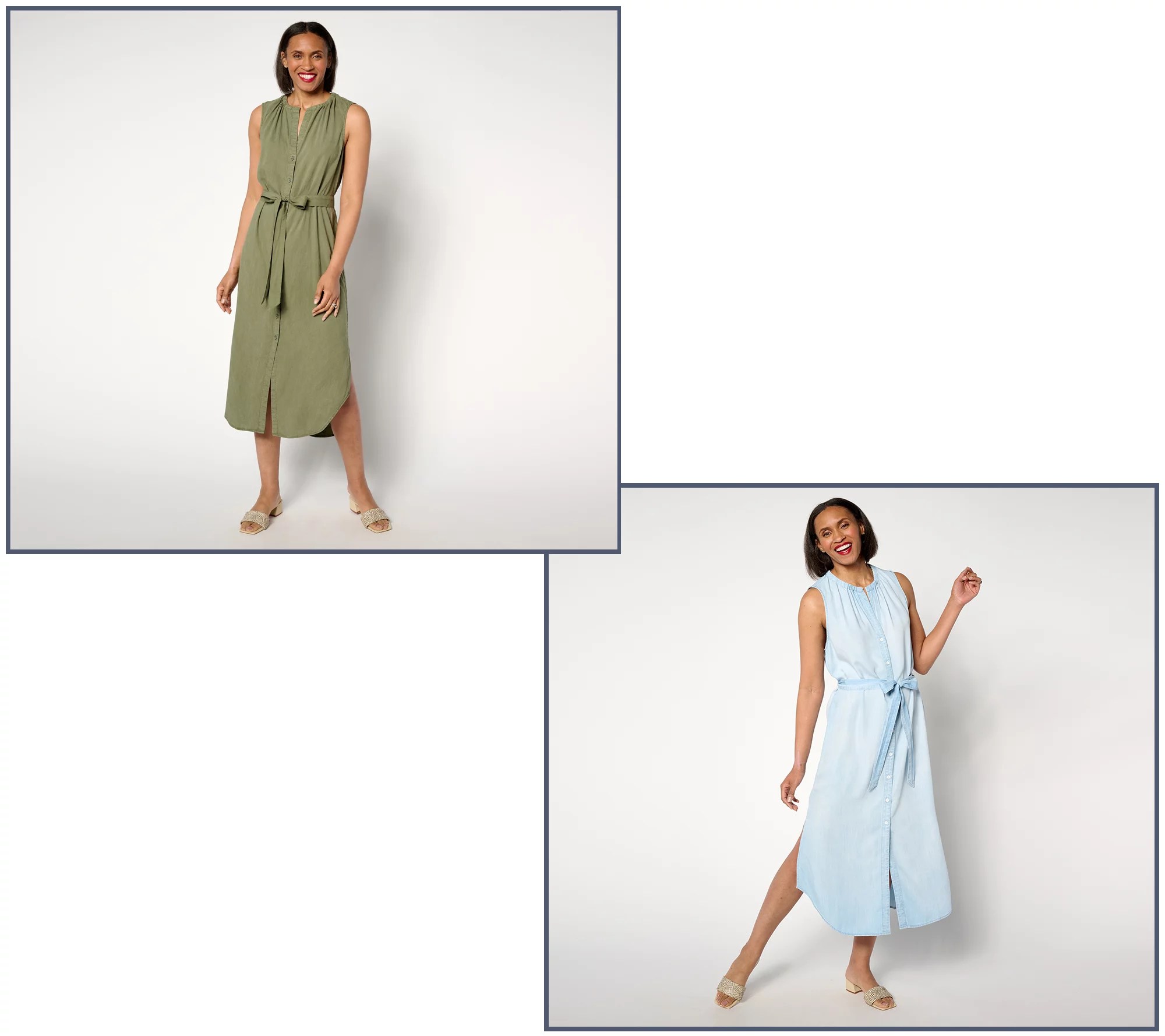 Side Stitch Sleeveless Tie Waist Shirt Dress