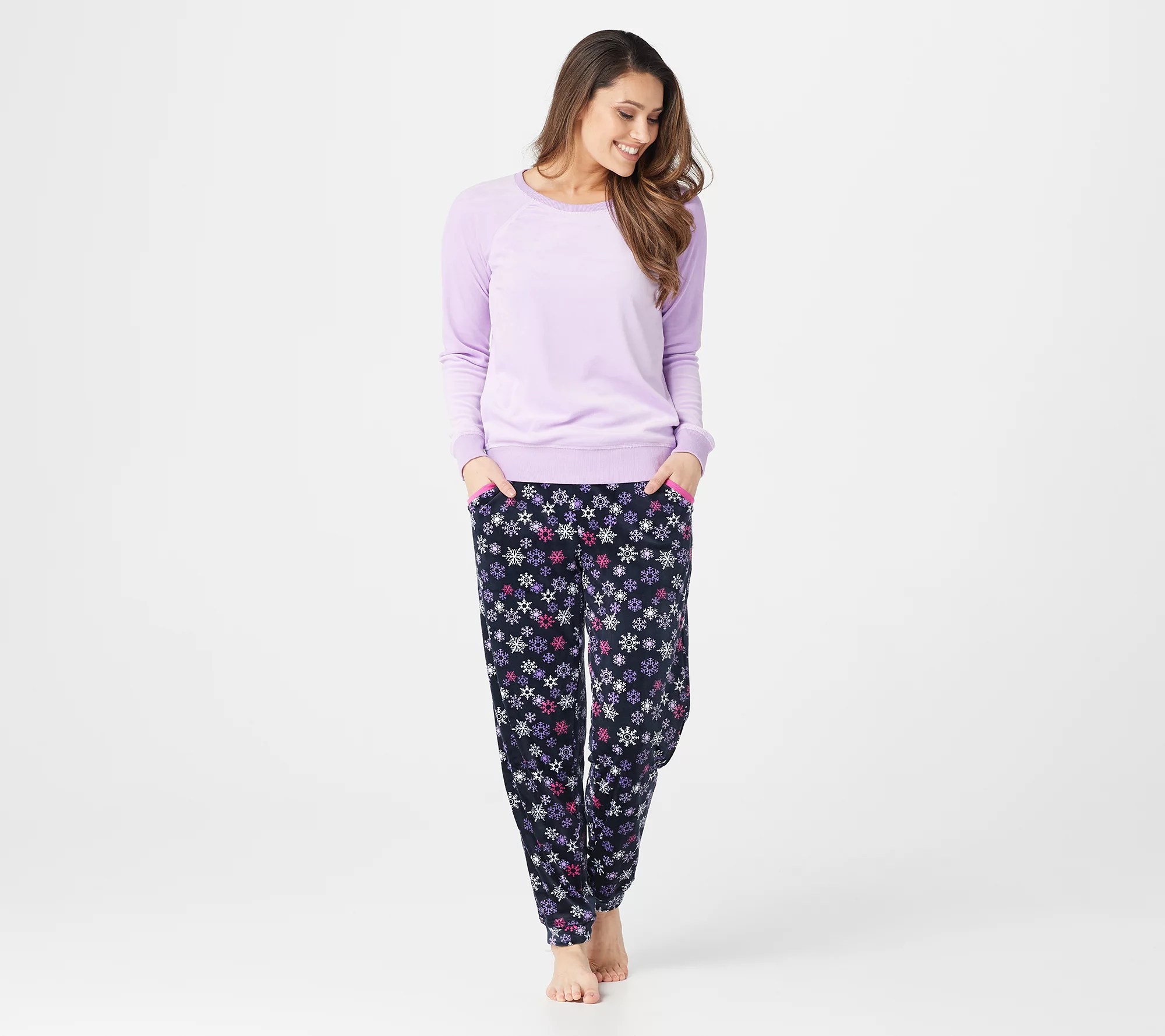 "As Is"MUK LUKS Silky Velour Long Sleeve Top & Jogger Pant Pajama Set
