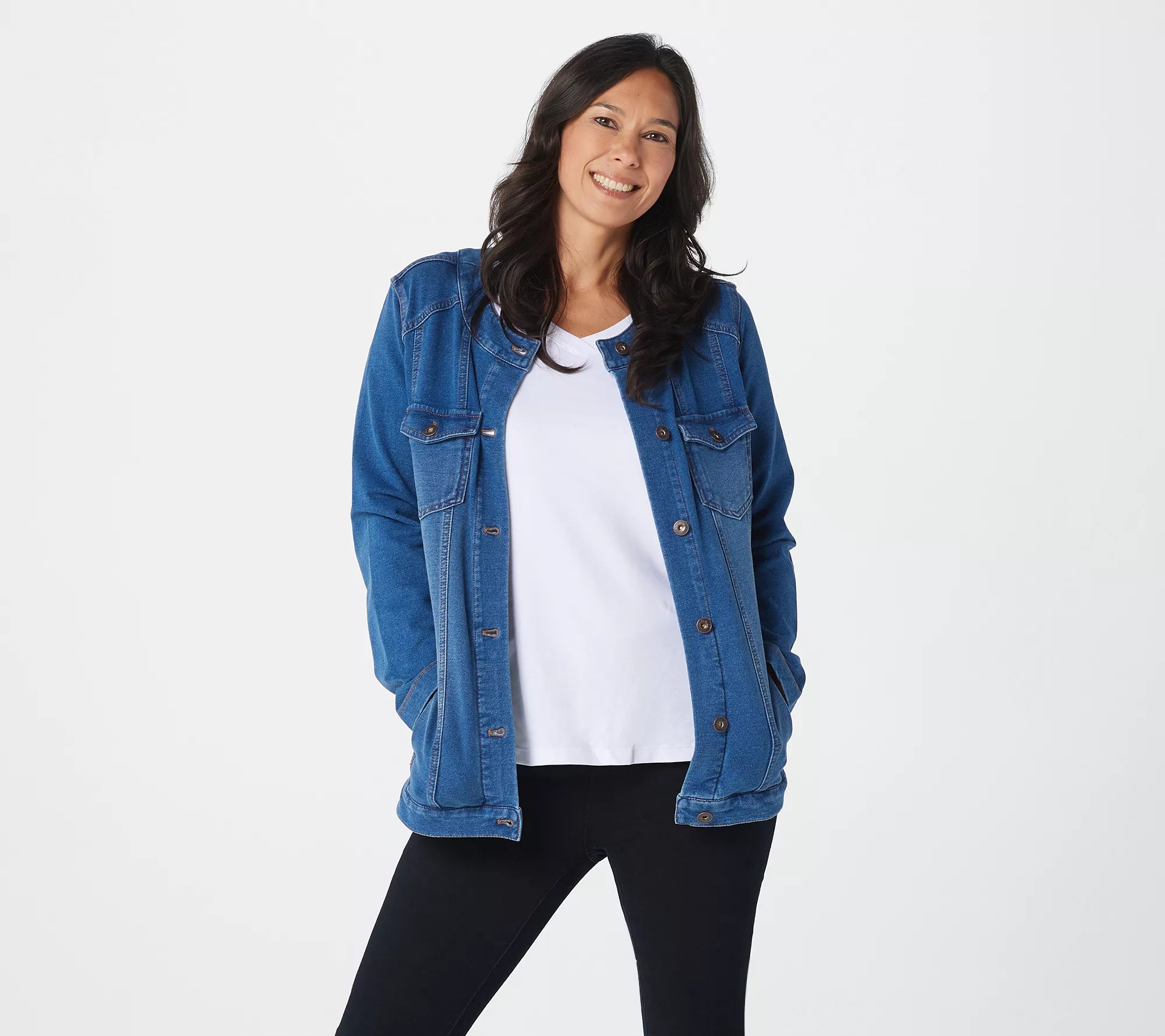 "As Is" Denim & Co. Comfy Knit Denim Jacket with Seaming Detail