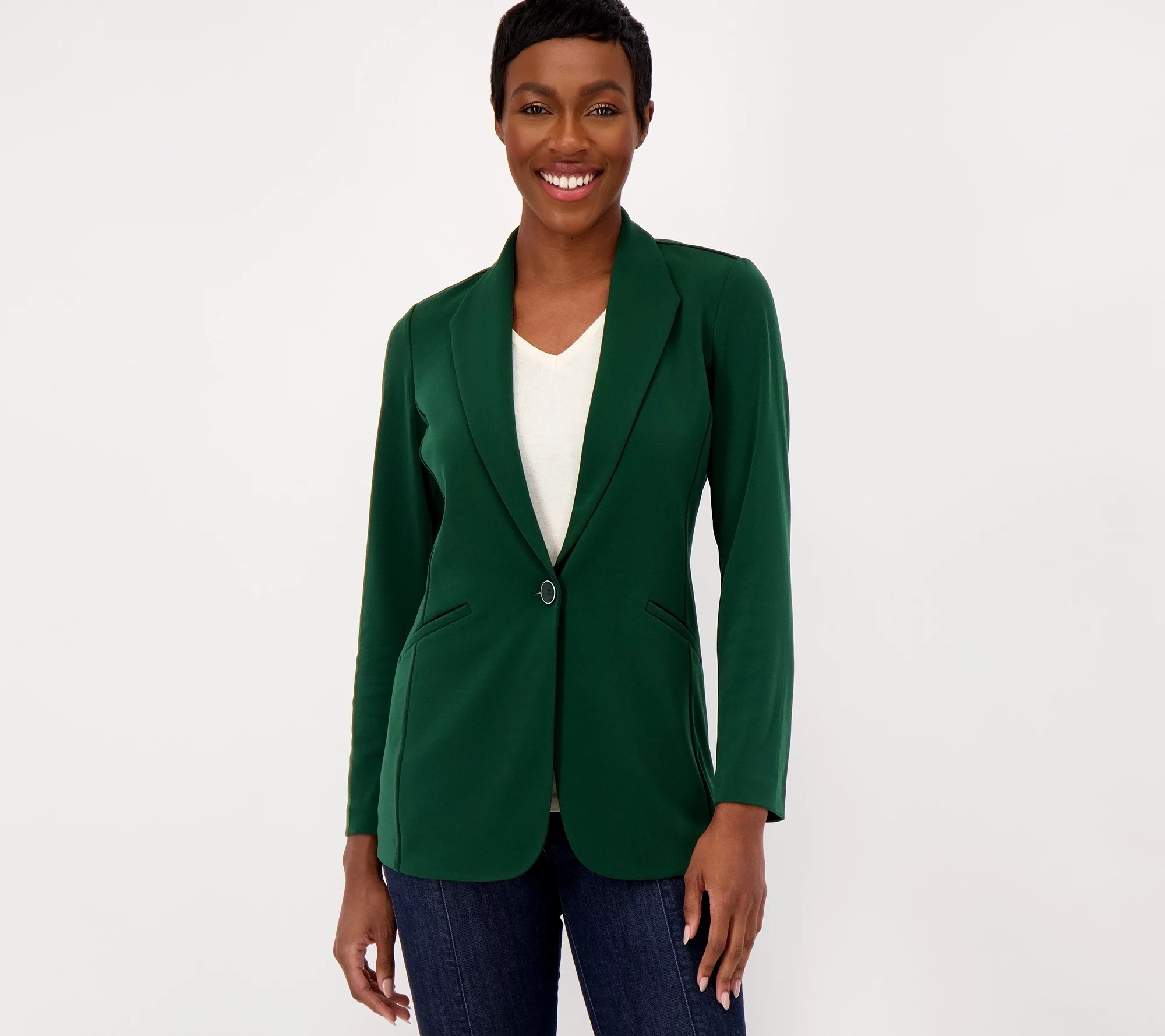 "As Is" Susan Graver Petite Print or Solid LK Fusion Collar Blazer