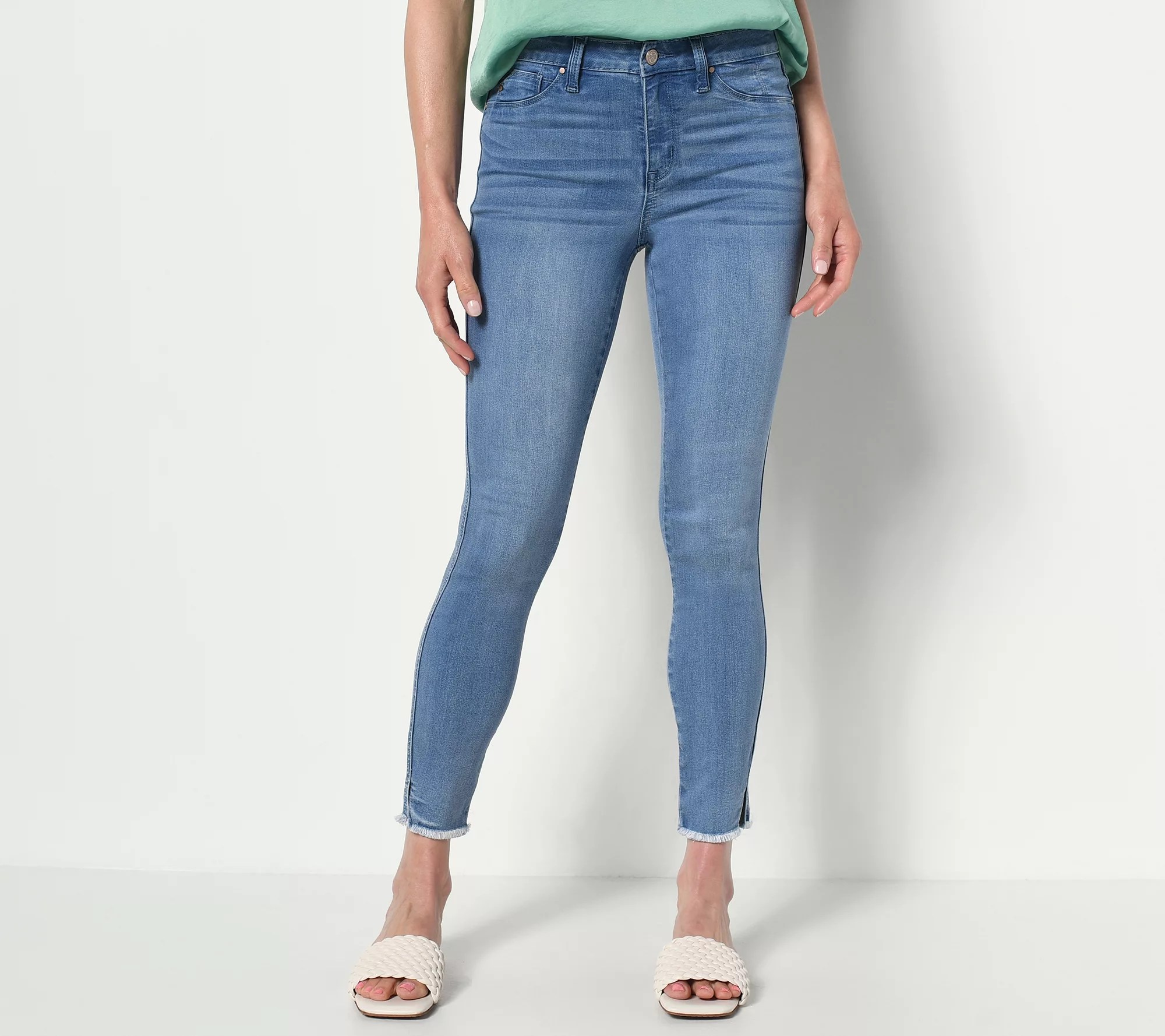 Laurie Felt Regular Silky Denim Ankle Skinny Jeans w/ Slit & Raw Hem