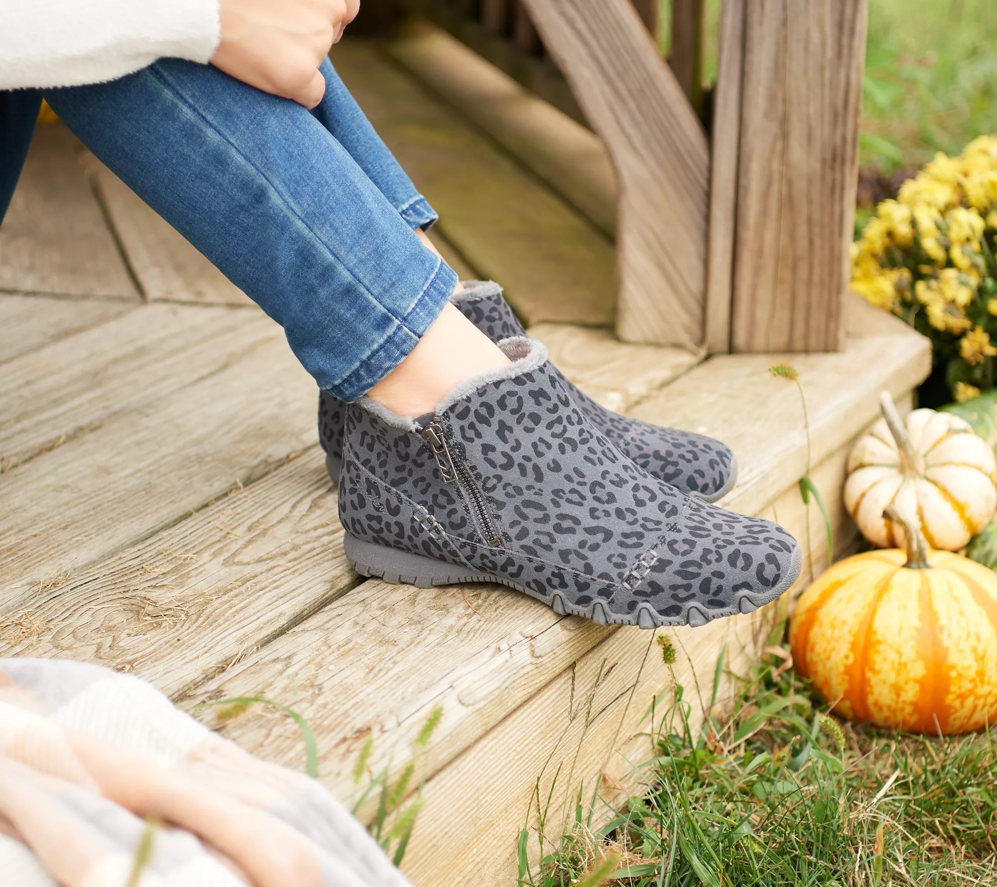 (QVC) Skechers Relaxed Fit Suede Biker Ankle Boots Earthy Chic