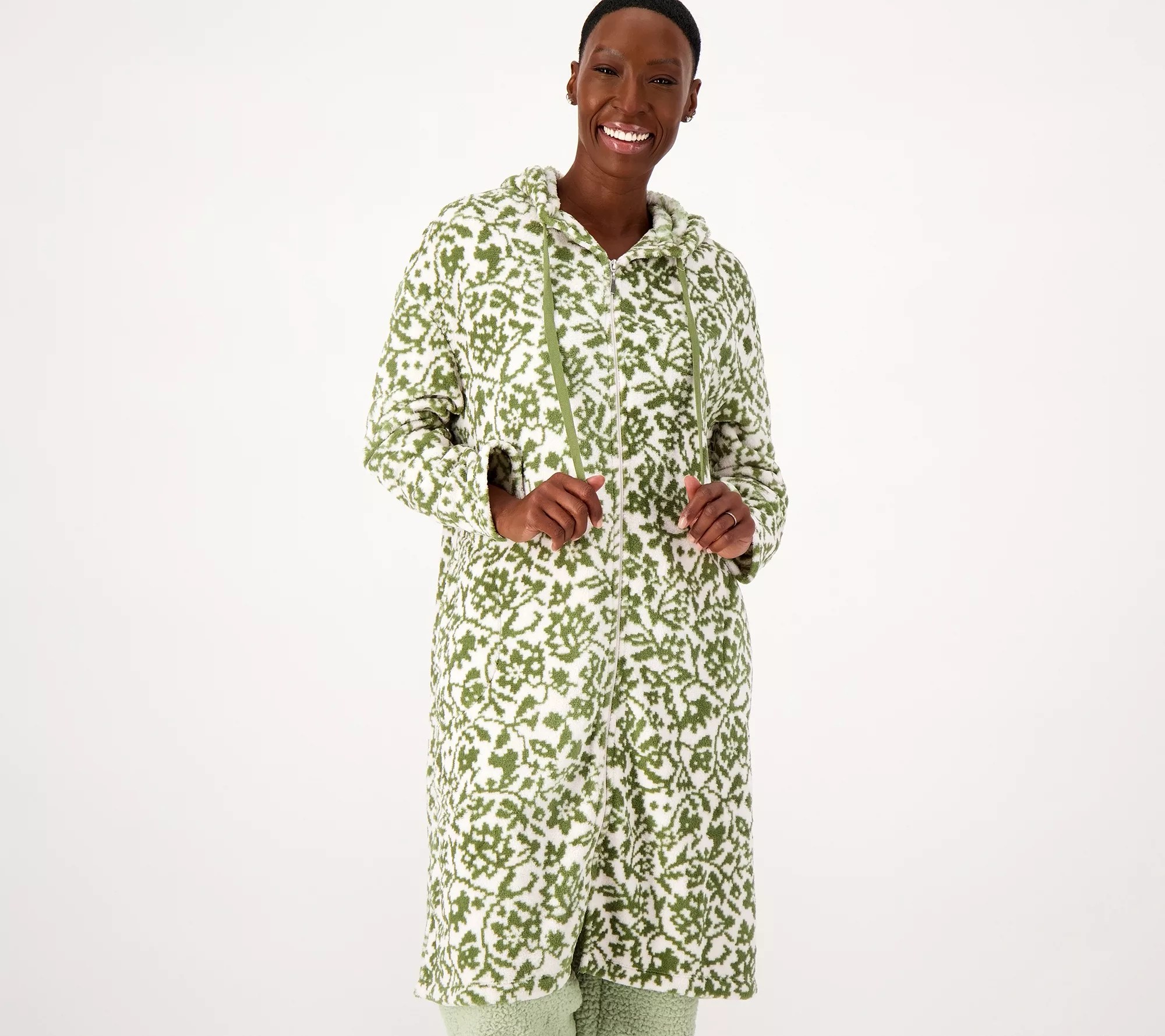 "As Is" Stan Herman Classic Plush Hooded Full Zip Lounger