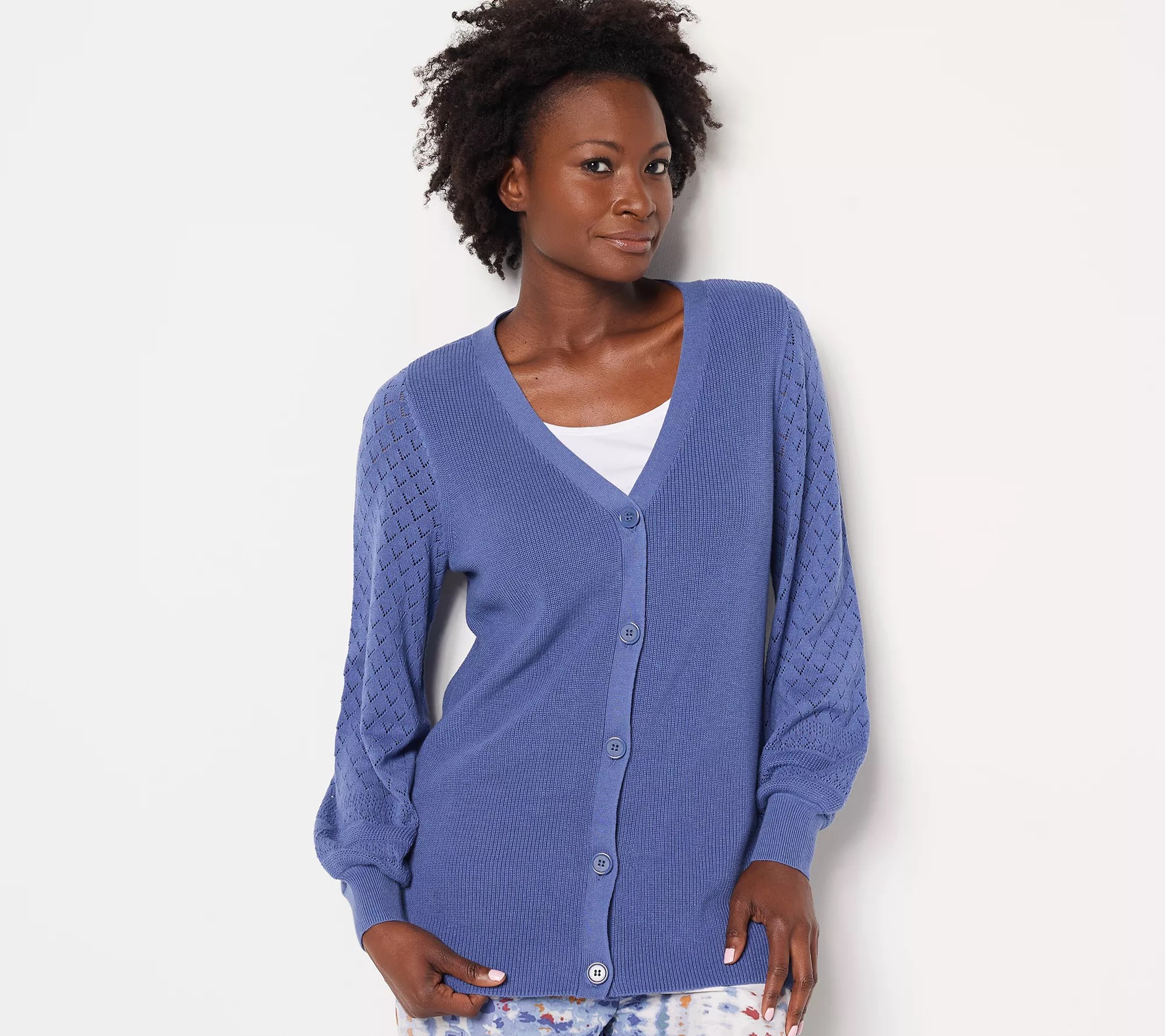 Belle by Kim Gravel Pointelle VNeck Cardigan Sweater