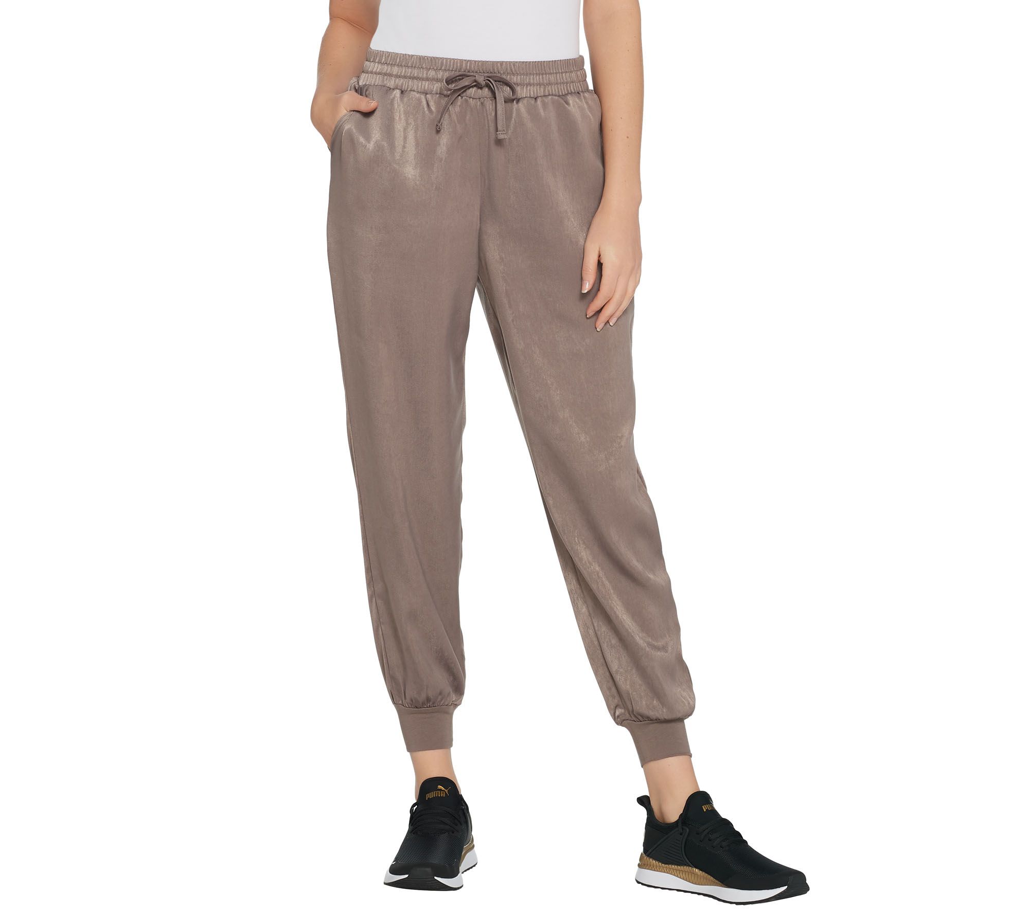 (QVC) QVC 2 AnyBody Loungewear Regular Satin Jogger Pants