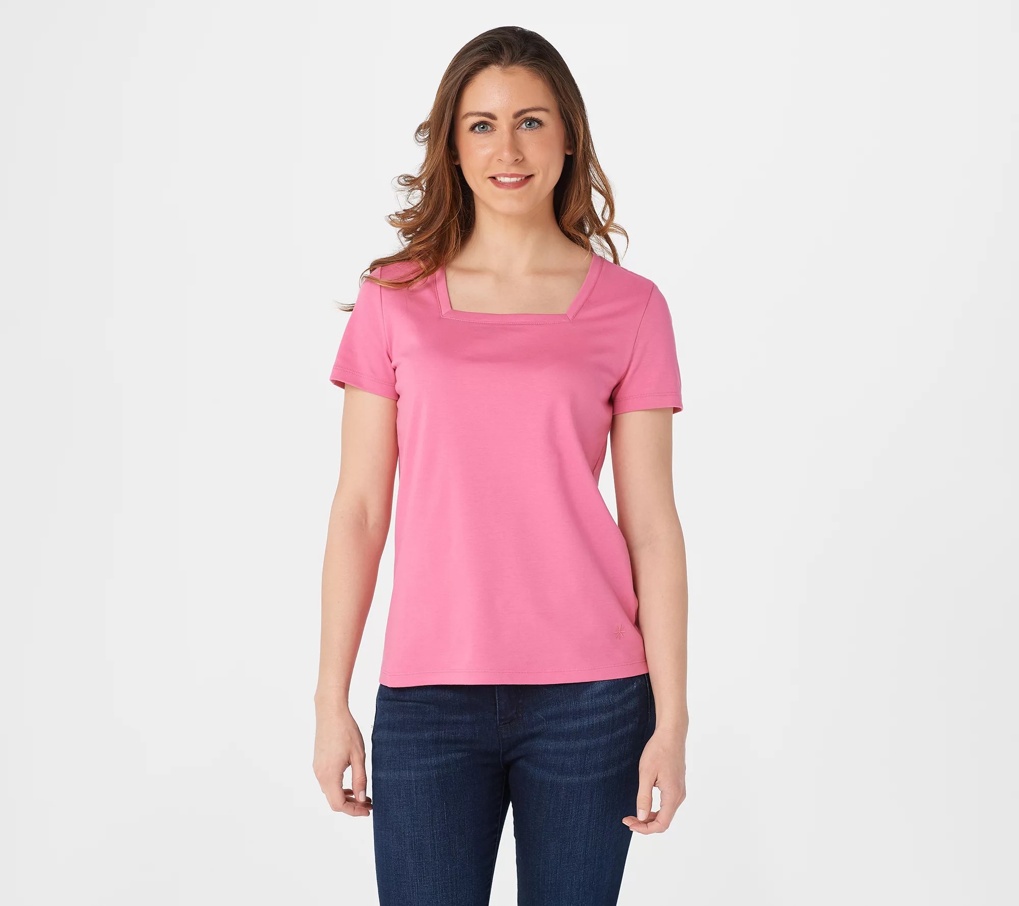 "As Is" Isaac Mizrahi Live! Essentials Pima Cotton Square Neck TShirt