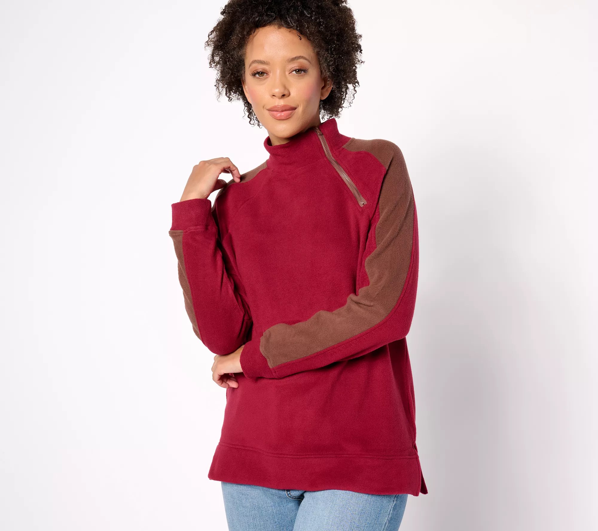 "As Is" Cuddl Duds Fleece with Stretch Mock Neck Pullover