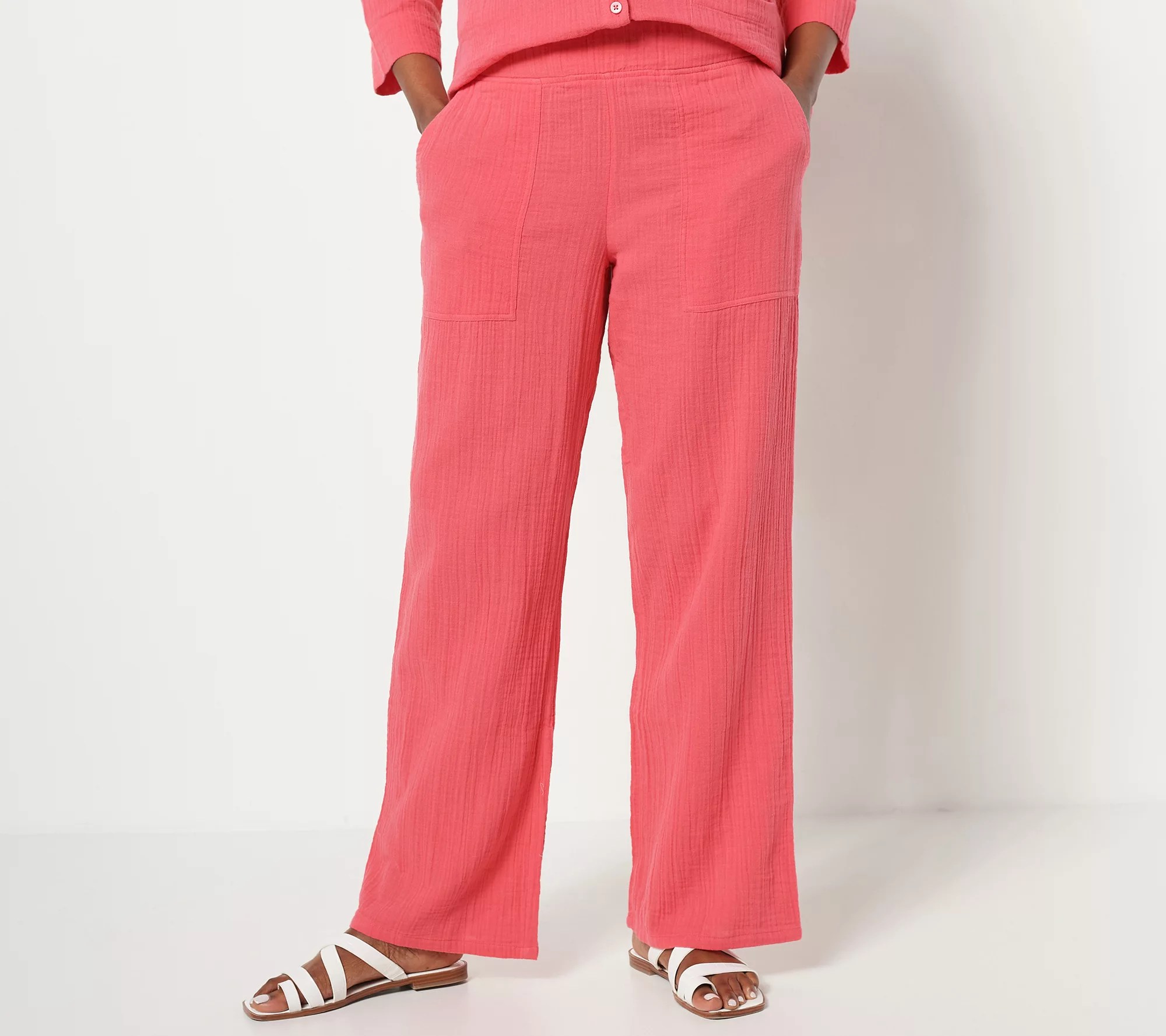 LOGO by Lori Goldstein Beach to Street Cotton Gauze Pants