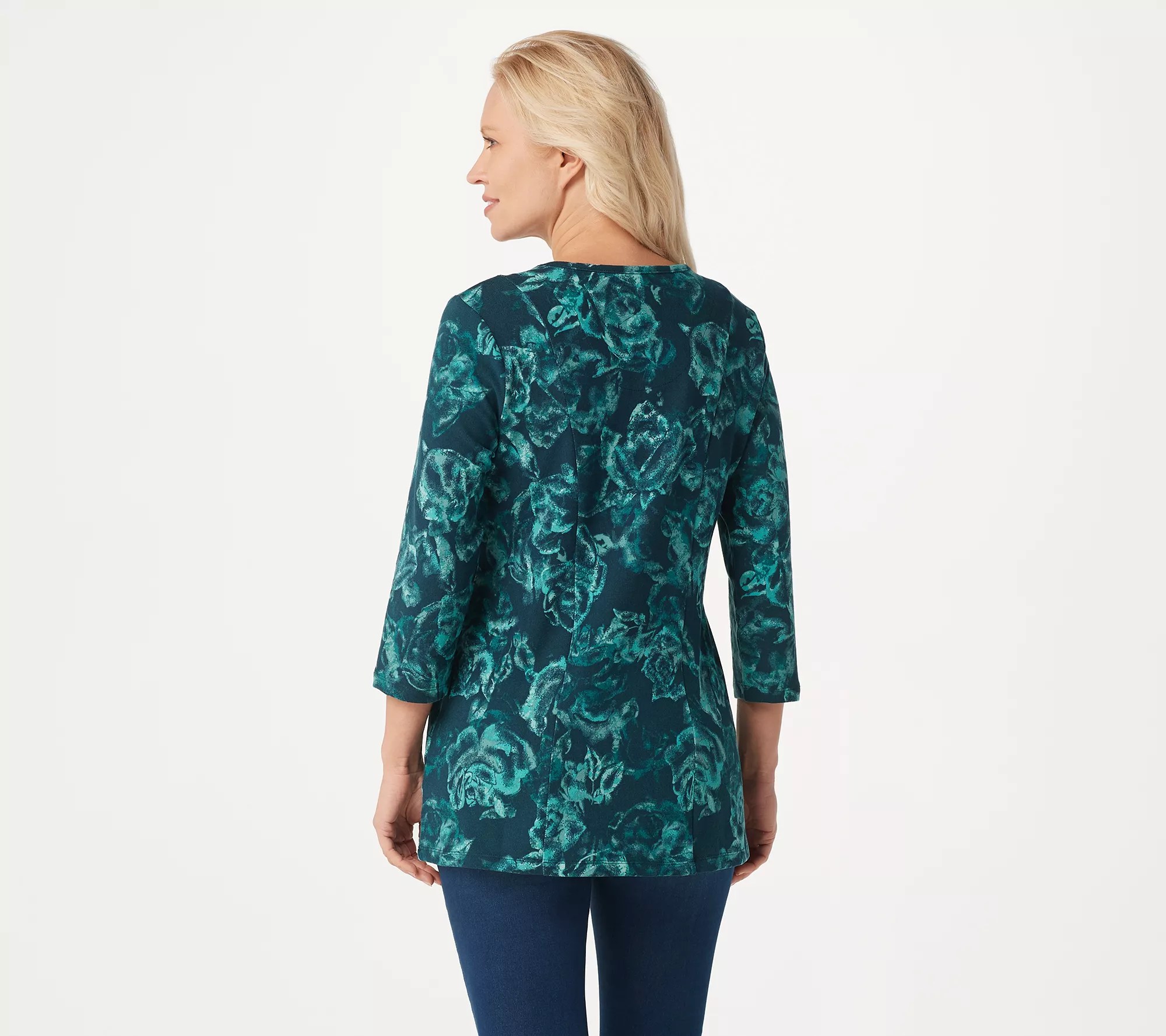 Denim & Co. Floral Printed Brushed Heavenly Jersey 3/4 Sleeve Top