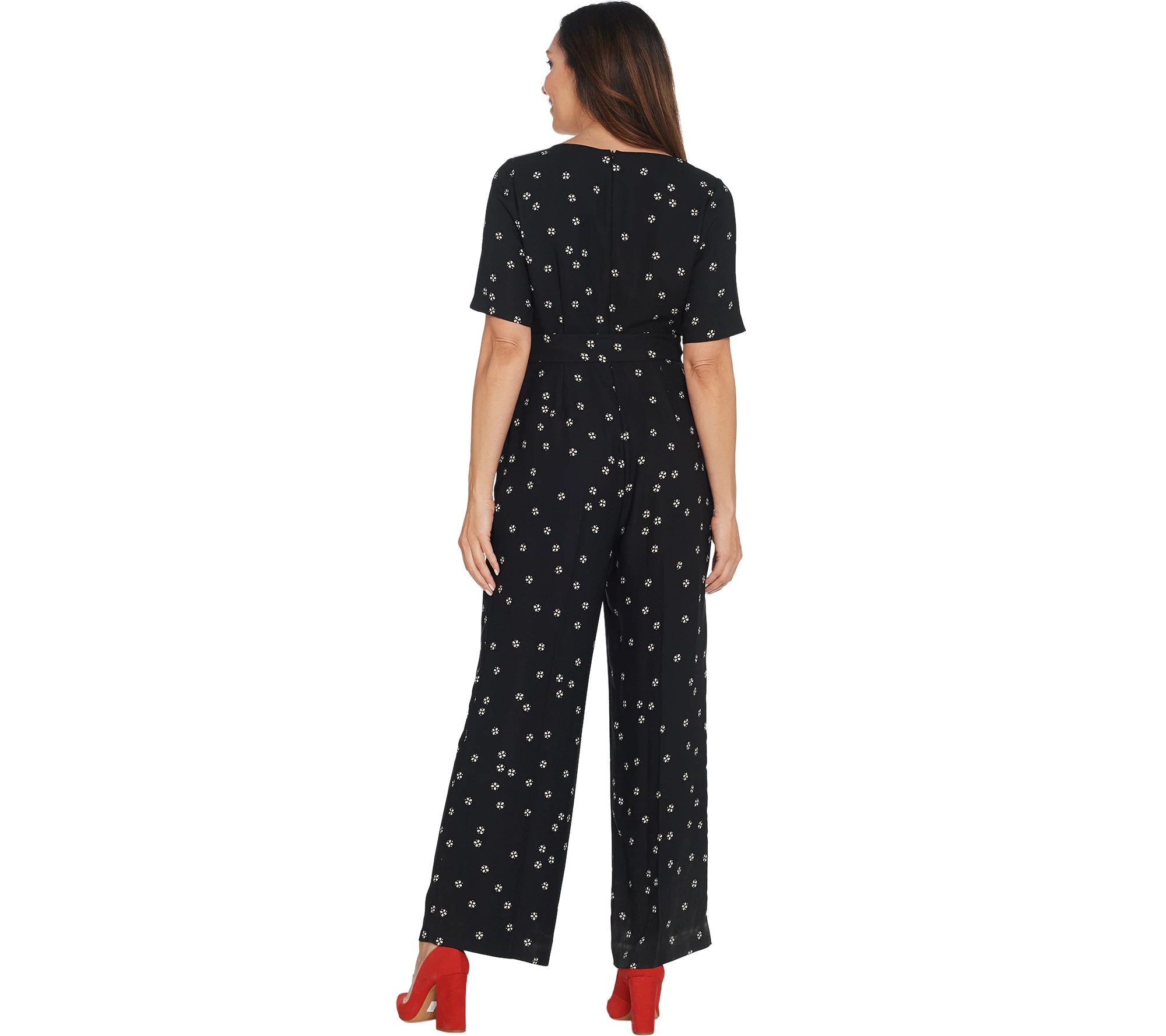 Vince Camuto Elbow Sleeve Ditsy ReSet Belted Jumpsuit