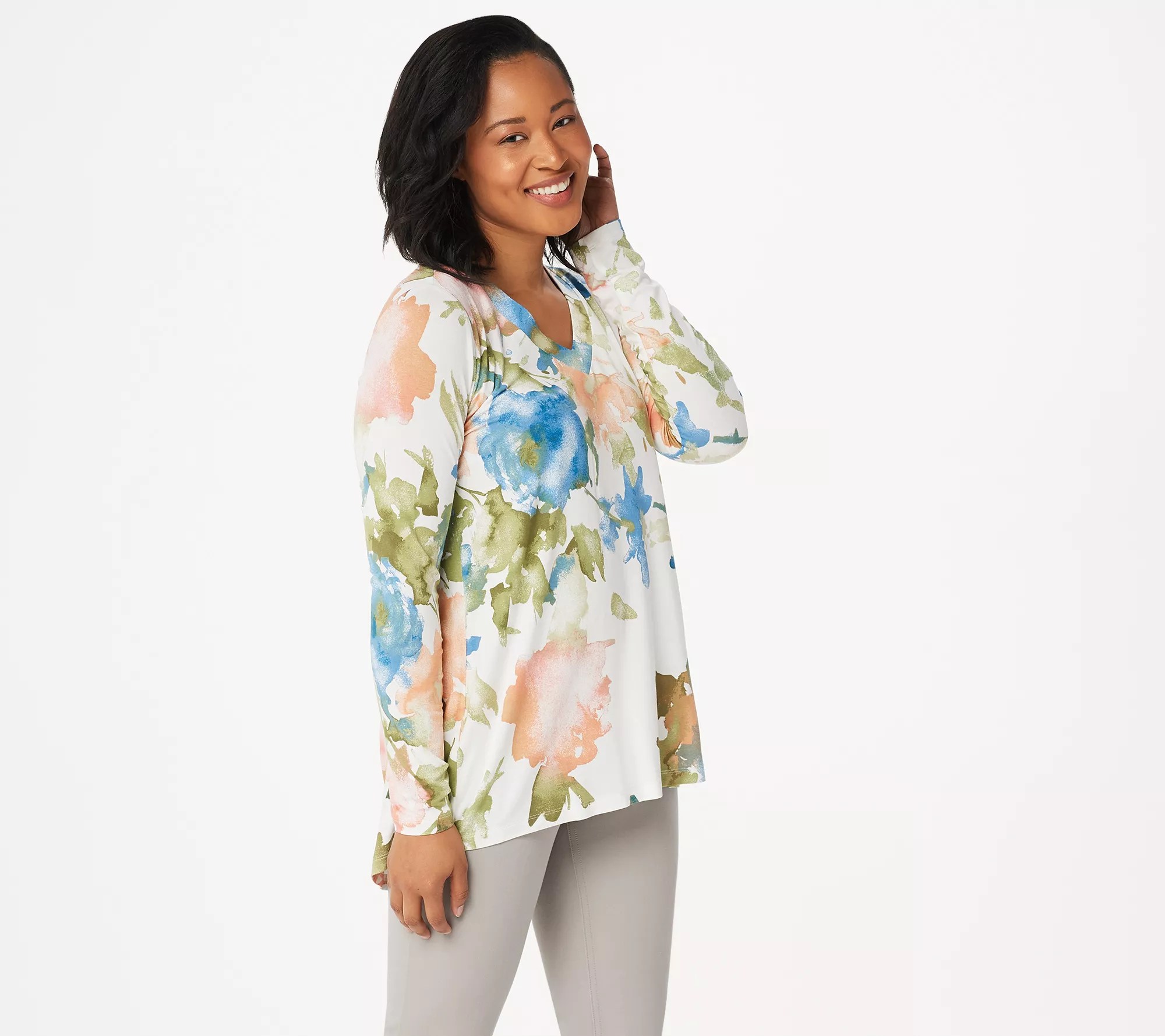 Belle by Kim Gravel Watercolor Floral VNeck Top