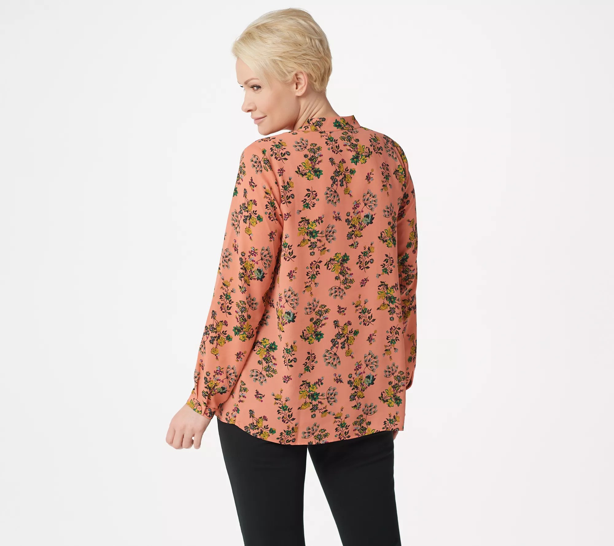 Joan Rivers Floral Print VNeck Pleated Blouse Pleating