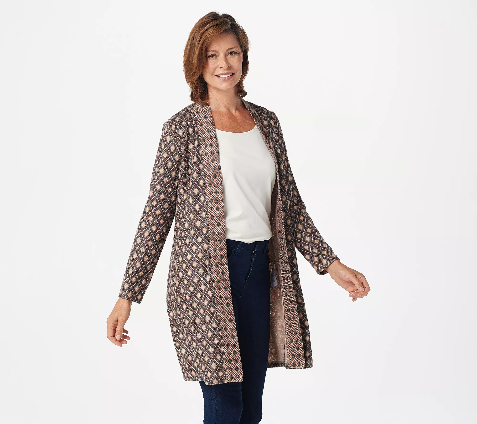 GRAVER Susan Graver Printed Novelty Knit Duster Cardigan