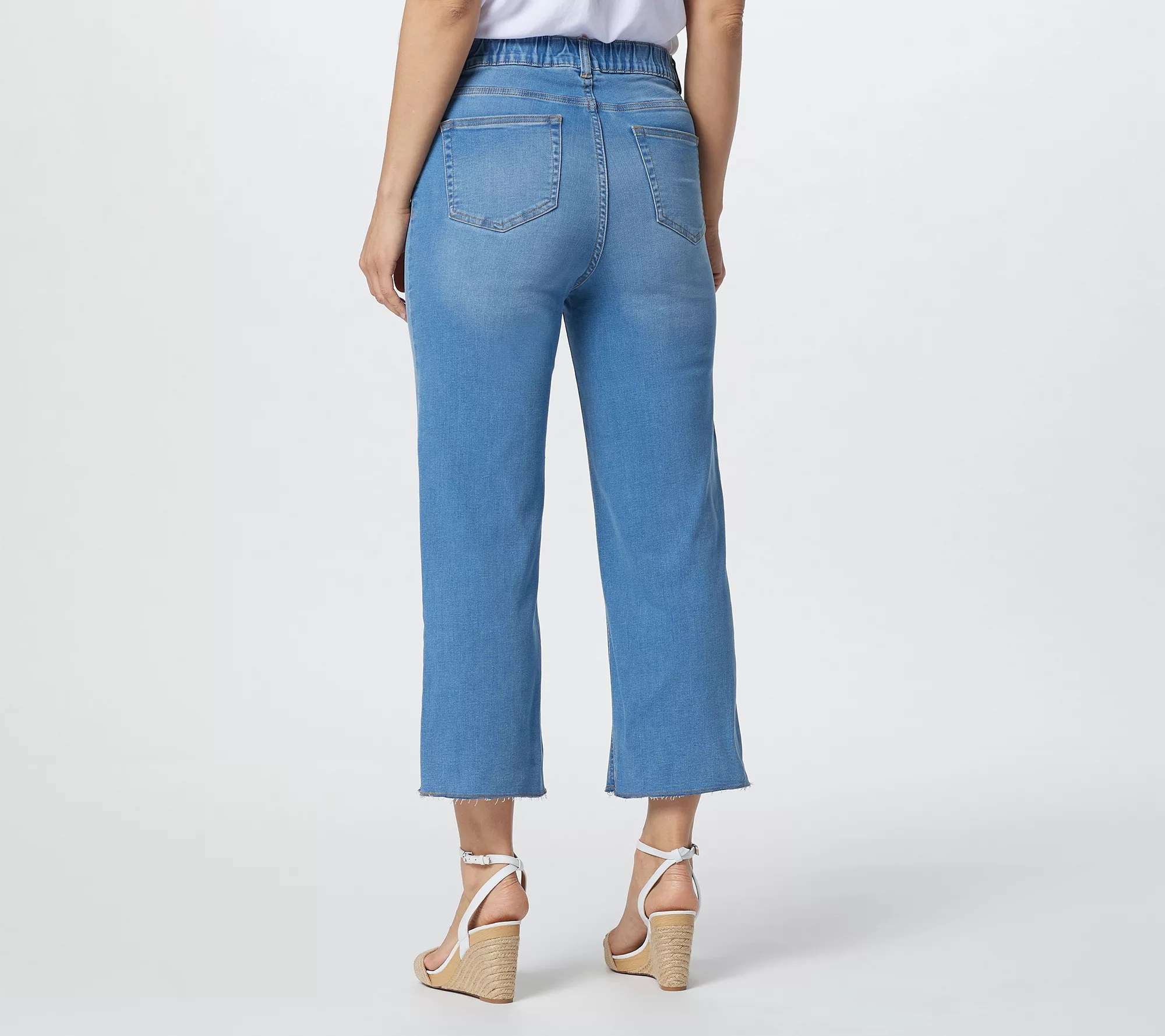 Denim & Co. Easy Stretch Denim Cropped Wide Leg Jeans with Fray Hem