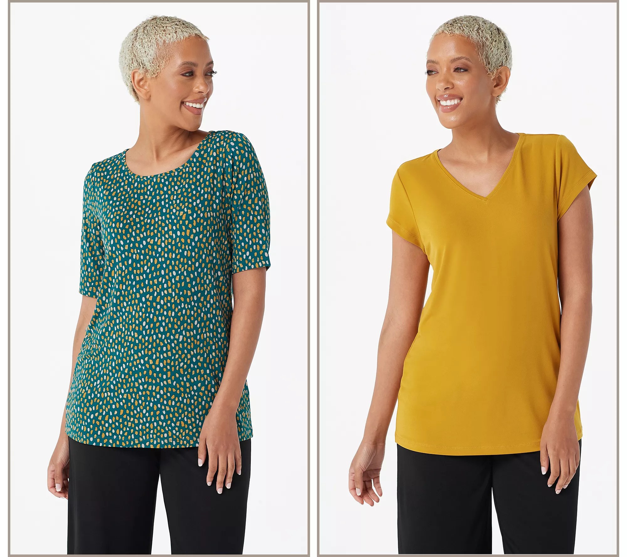 Susan Graver Set of 2 Print & Solid Liquid Knit Tops