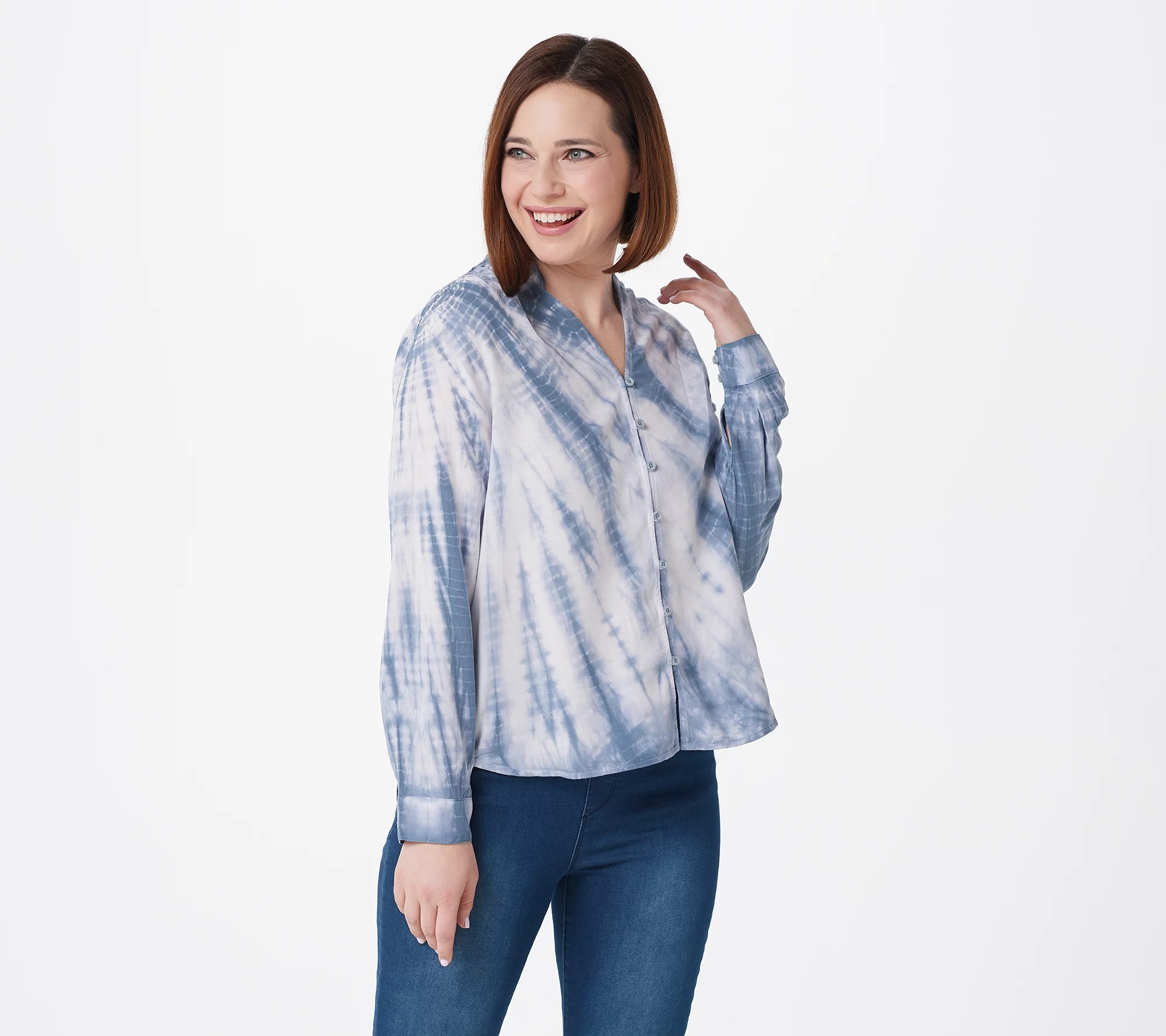 Side Stitch Tie Dye Tencera Button Front Top