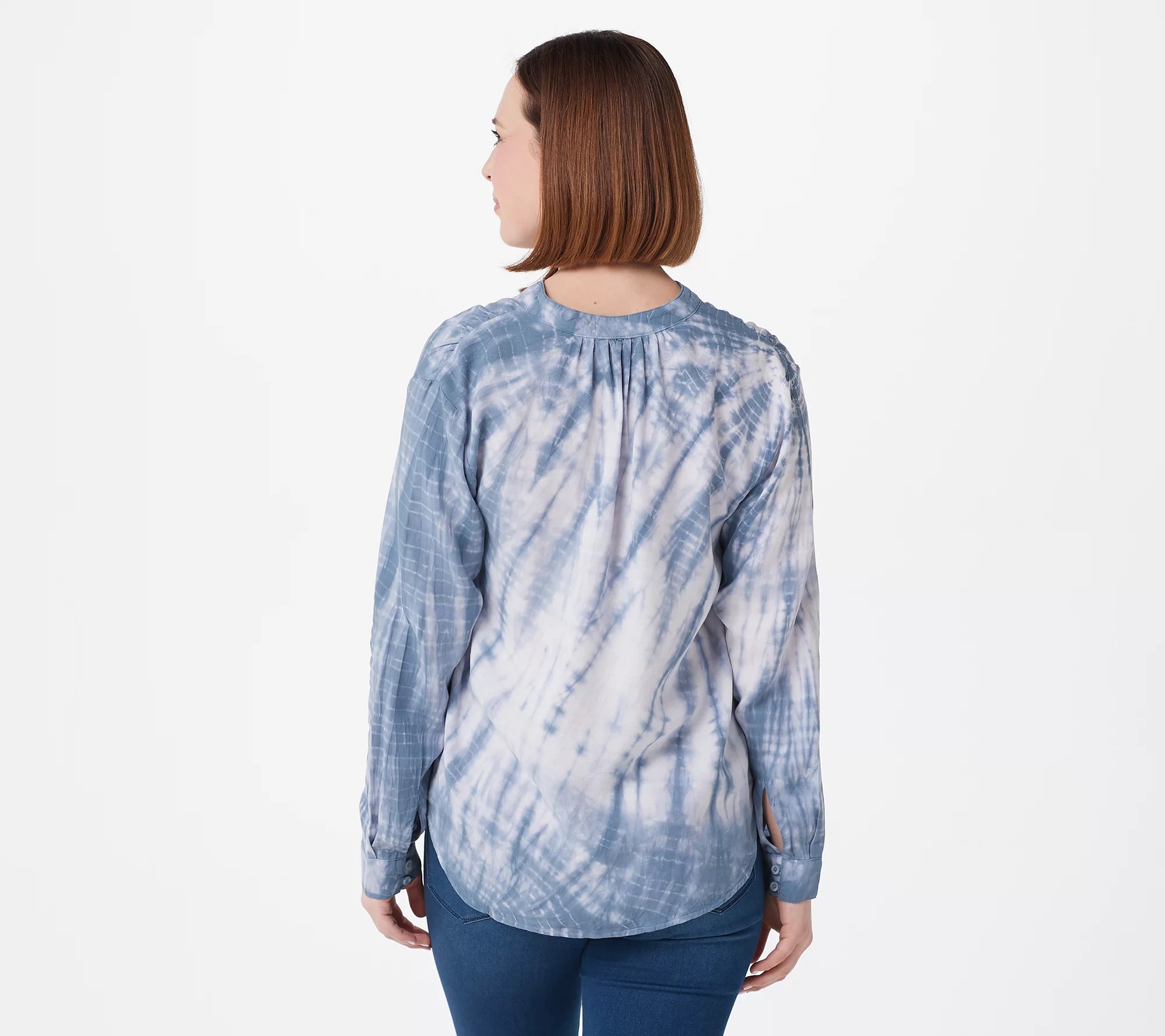 Side Stitch Tie Dye Tencera Button Front Top