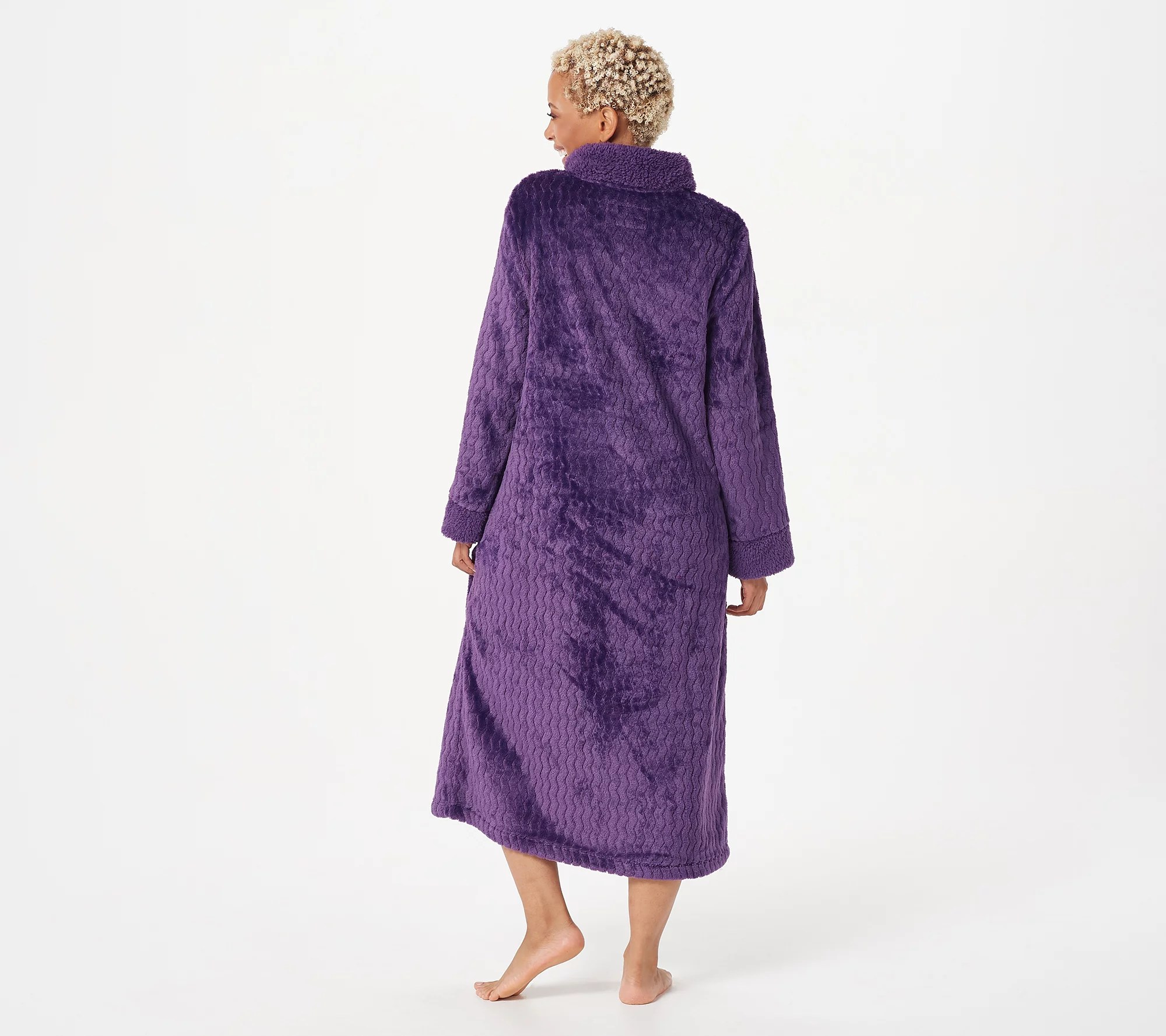 "As Is" Stan Herman Silky Shag Plush Petite Length ZipUp Robe