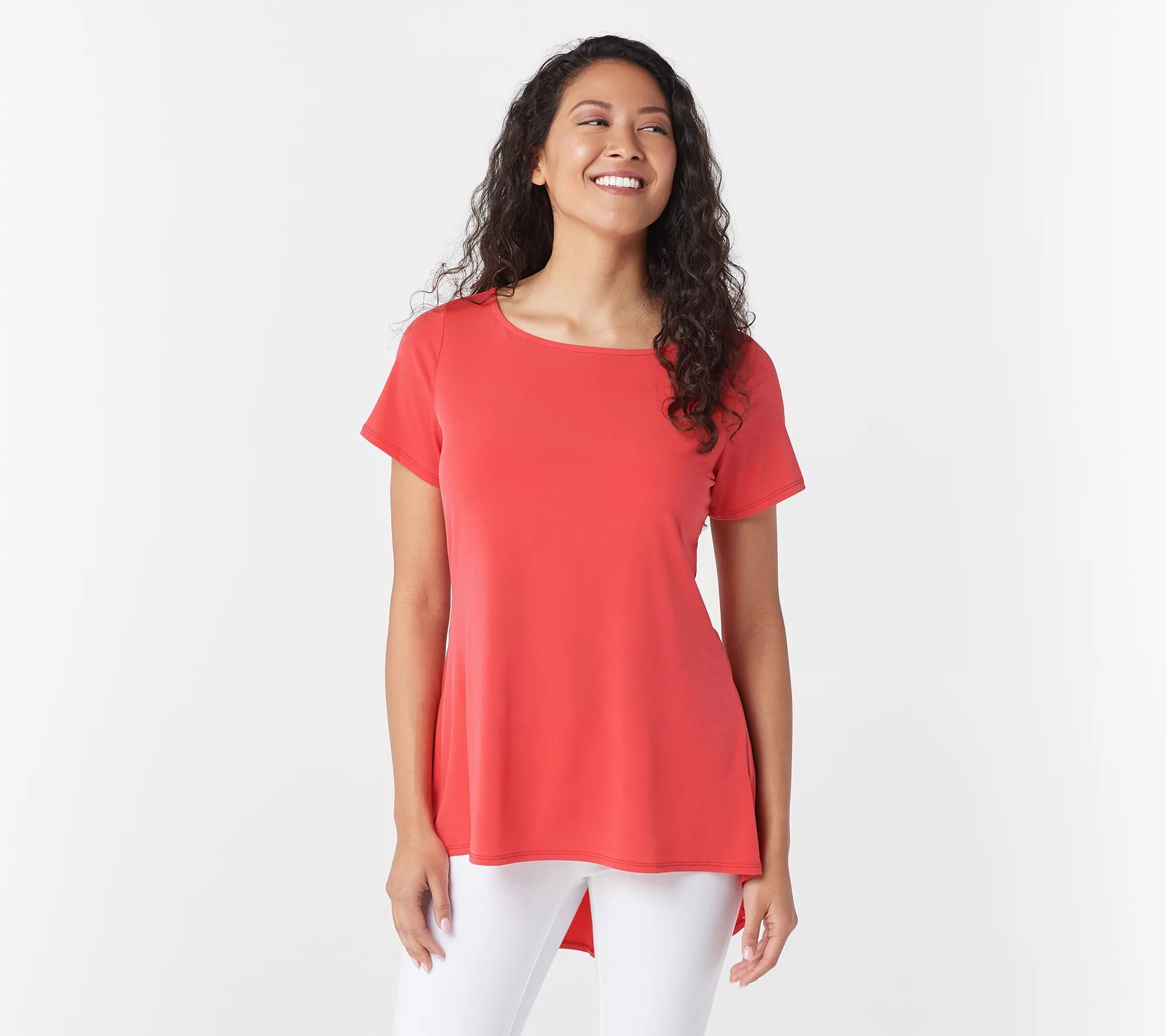 Susan Graver Liquid Knit Short Sleeve Top with Peplum Back