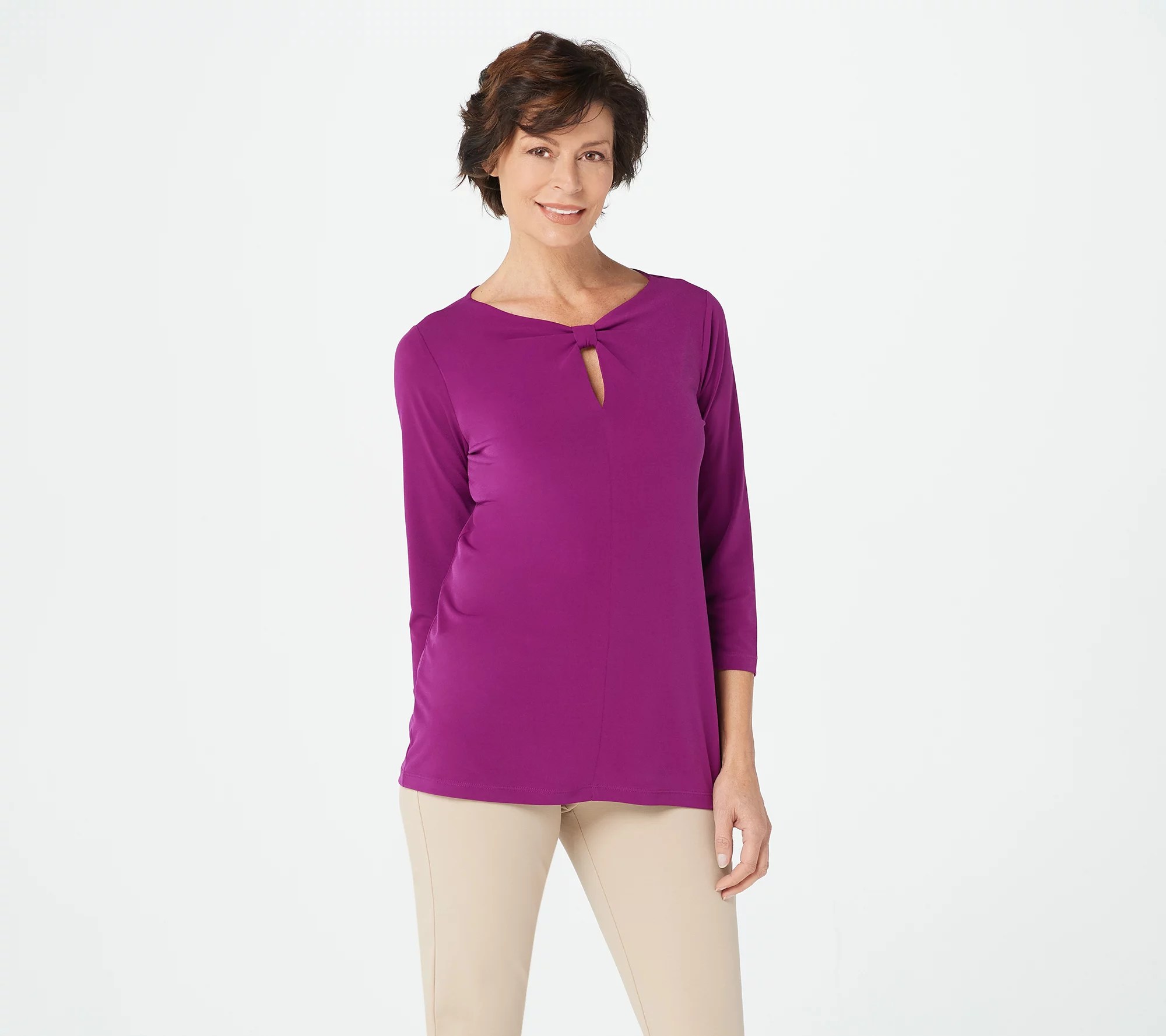 "As Is" Susan Graver Liquid Knit Top with Keyhole Detail