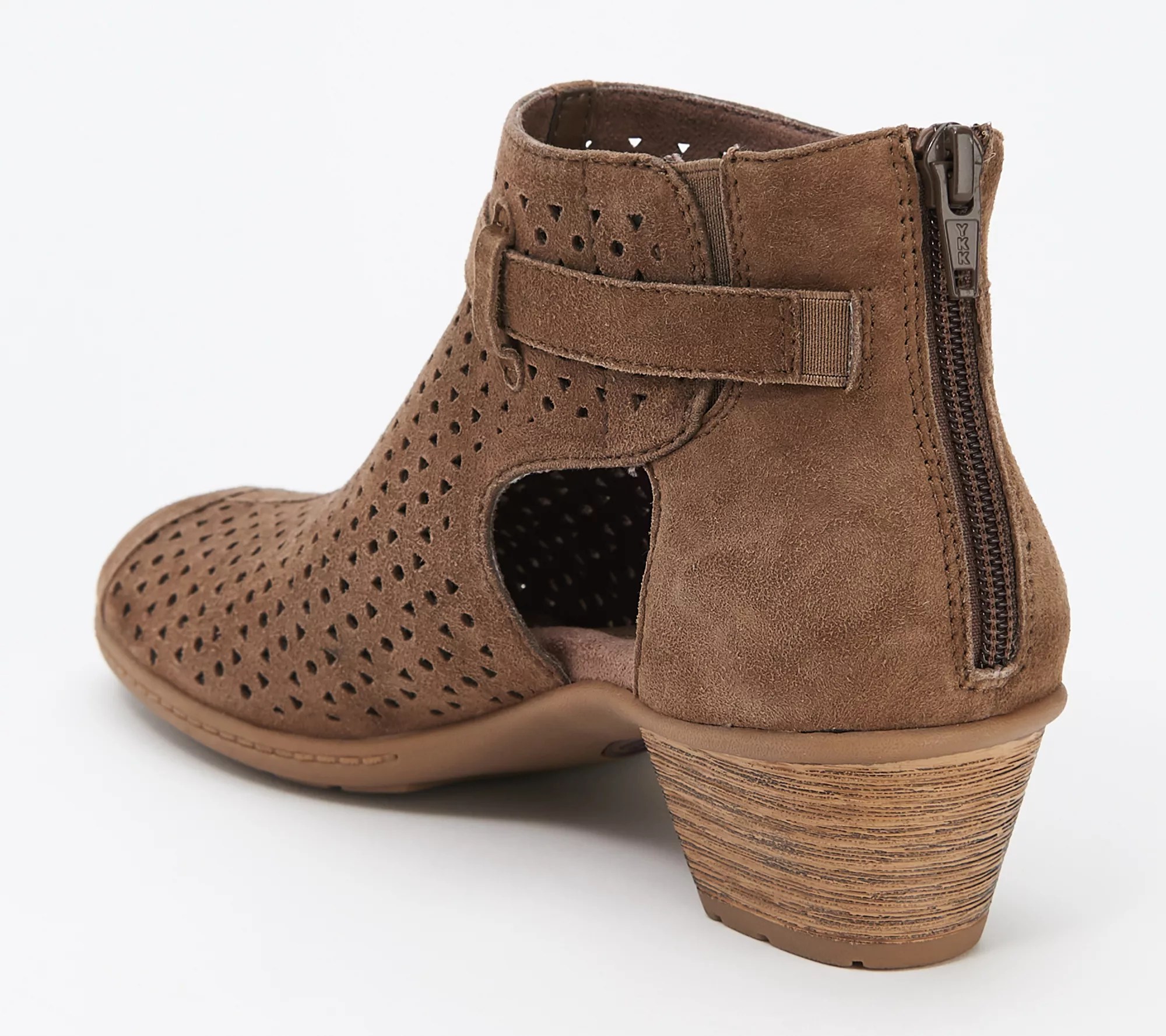 Earth Suede Perforated Peeptoe Booties Marietta Seren