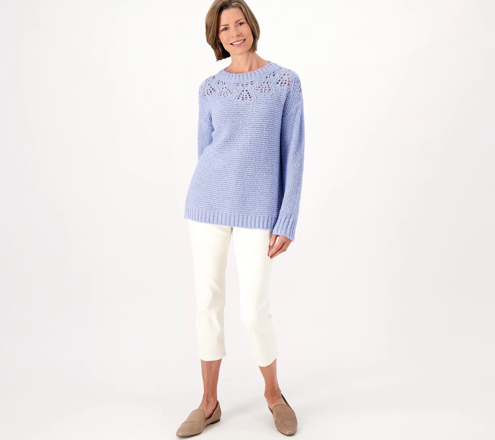 "As Is" Encore by Idina Menzel Boucle Bateau Open Stitch Sweater