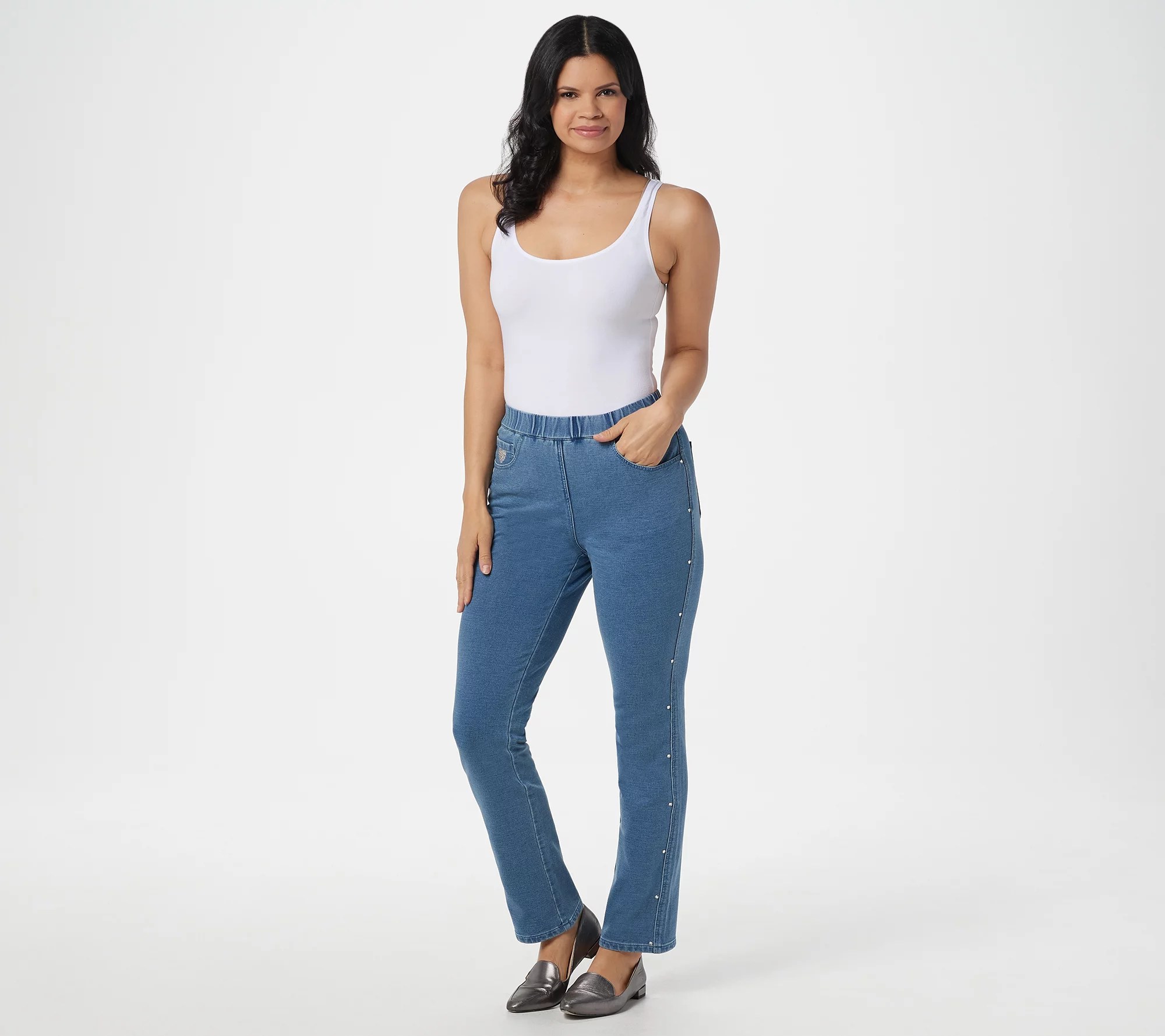 Quacker Factory DreamJeannes Straight Leg Pant with Bling Detail