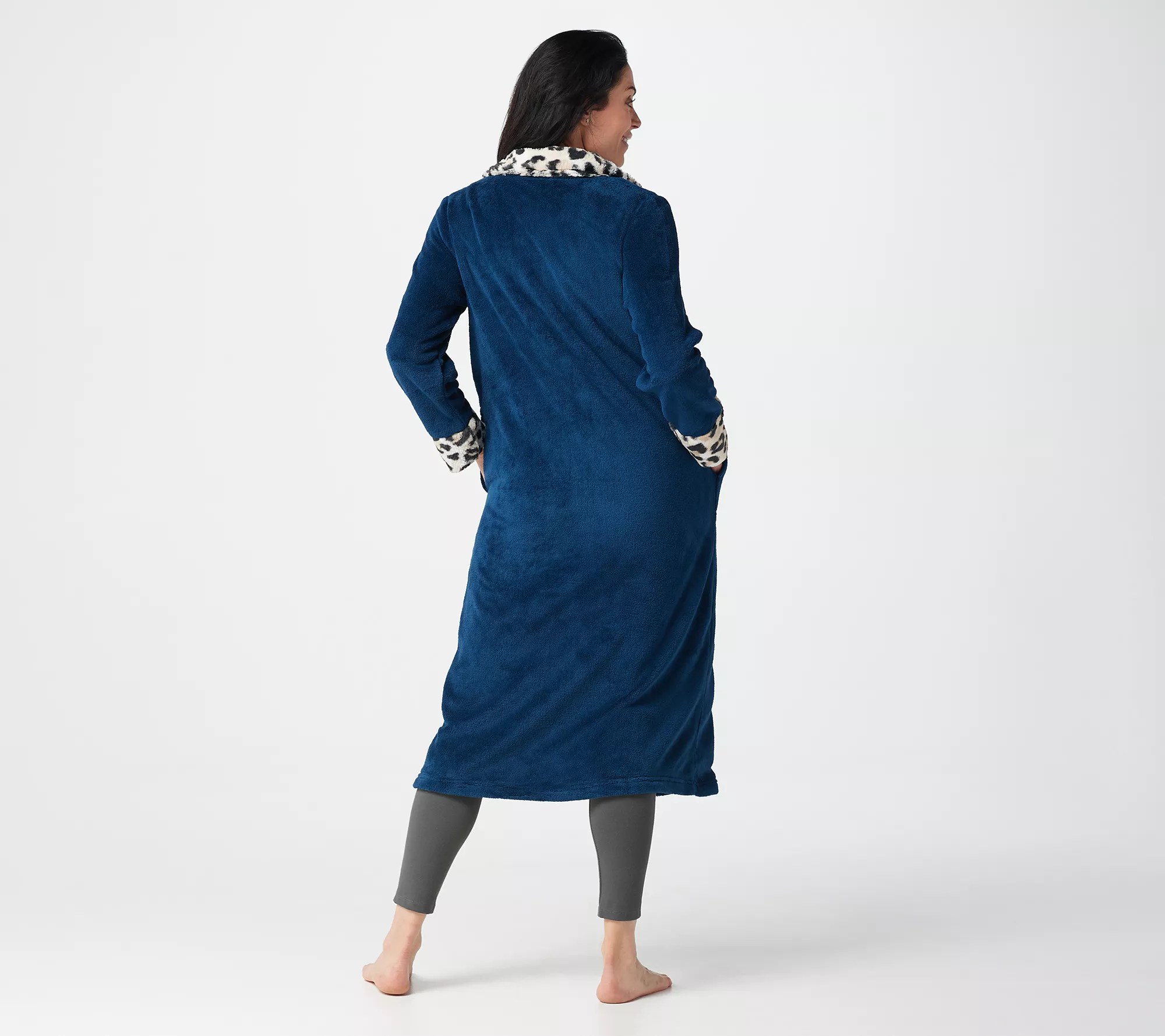 Stan Herman Petite Class Plush Zip Robe with Faux Fur Trim