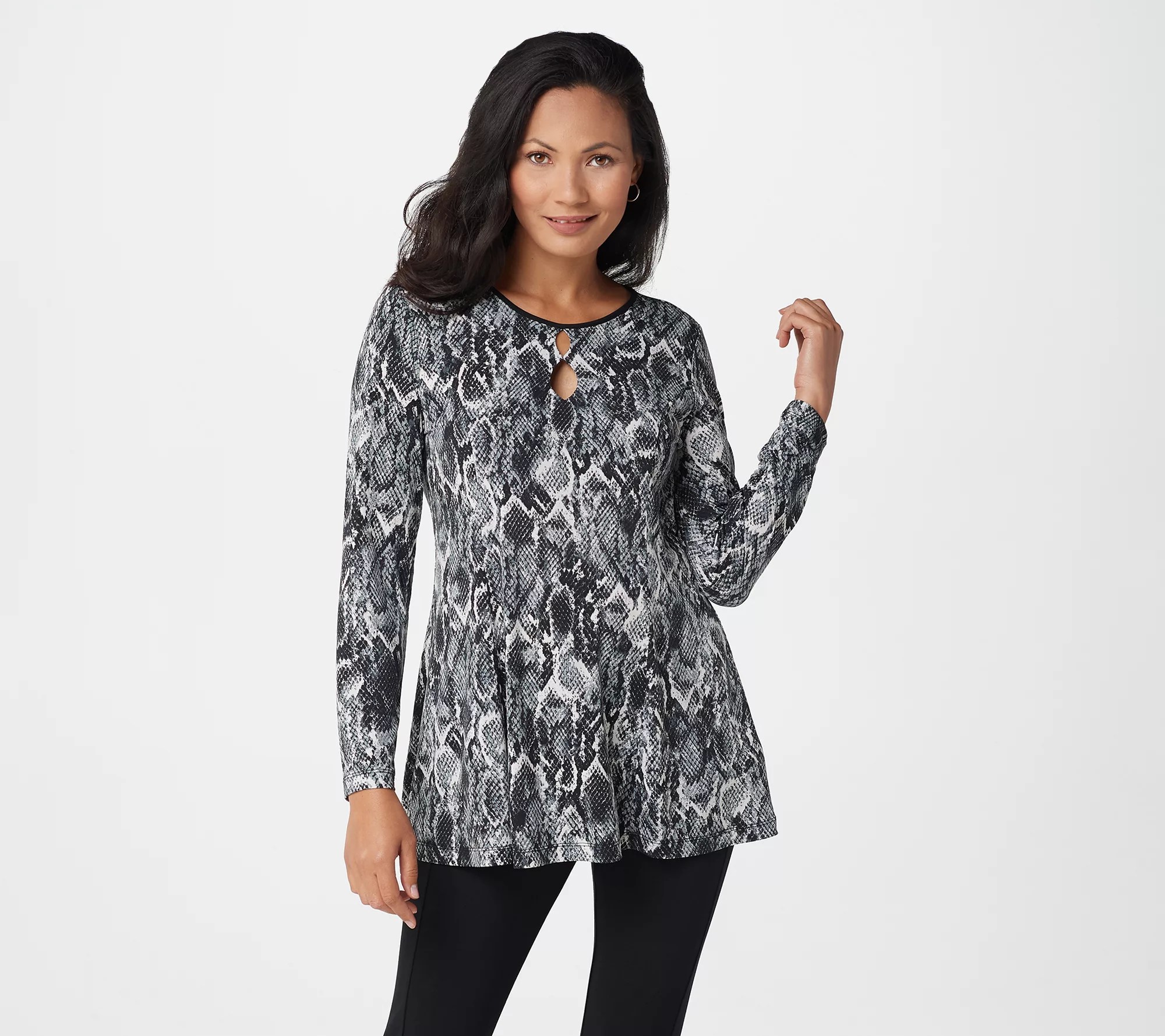 "As Is" Susan Graver Printed Liquid Knit Fit and Flare Tunic