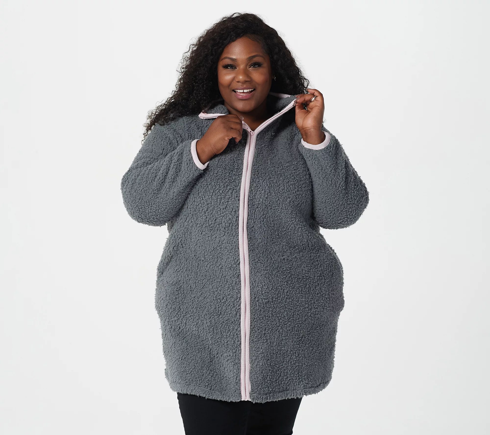 "As Is" Cuddl Duds Sherpa Robe with Contrast Zipper